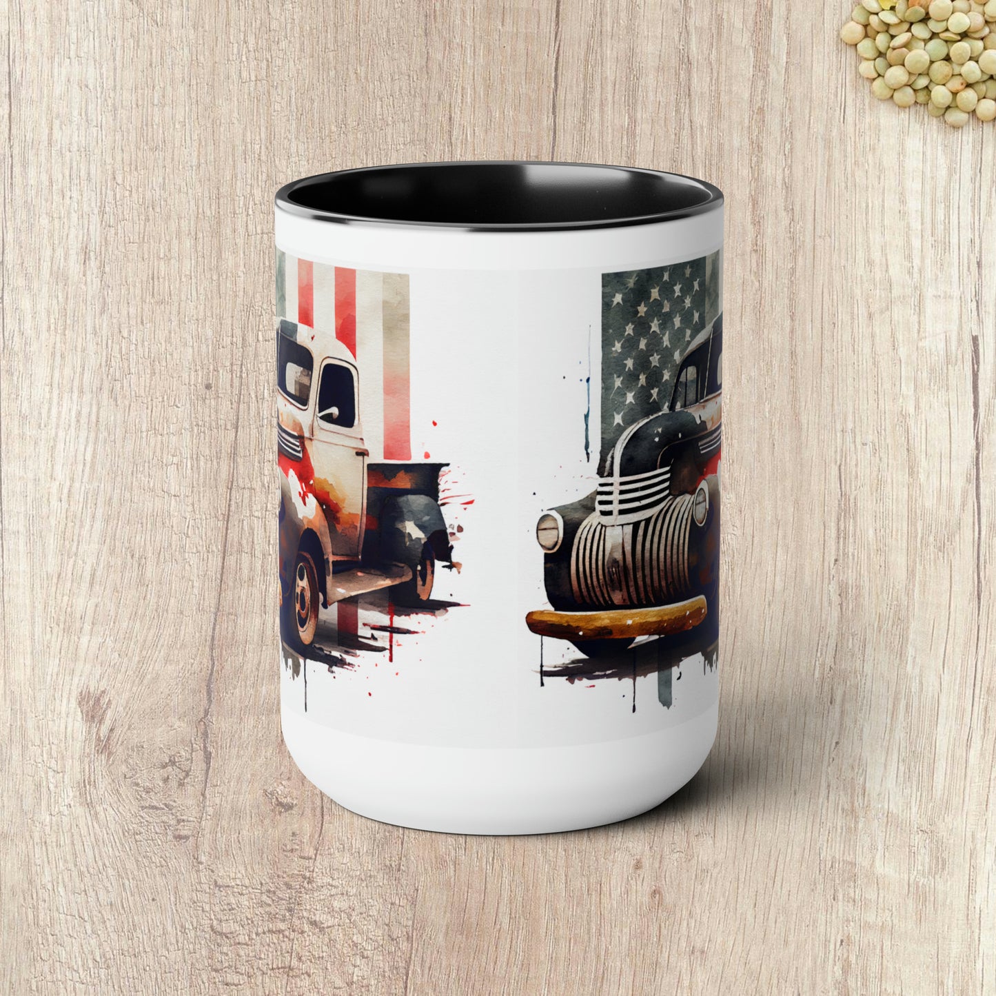 THE CLASSIC TRUCK AND FLAG - Two-Tone Coffee Mug - 15oz - 5 Color Options