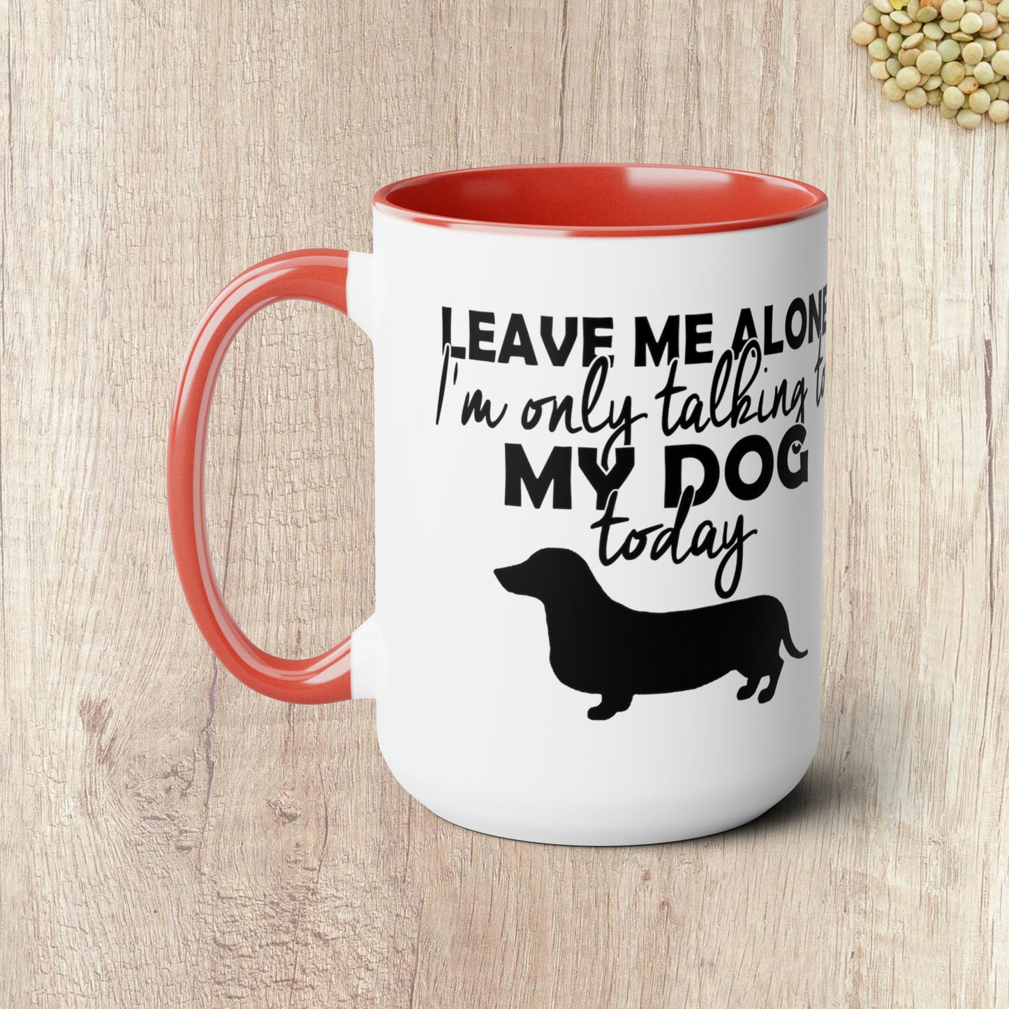 LEAVE ME ALONE I'M ONLY TALKING TO MY DOG TODAY - Two-Tone Coffee Mug - 15oz - 5 Color Options