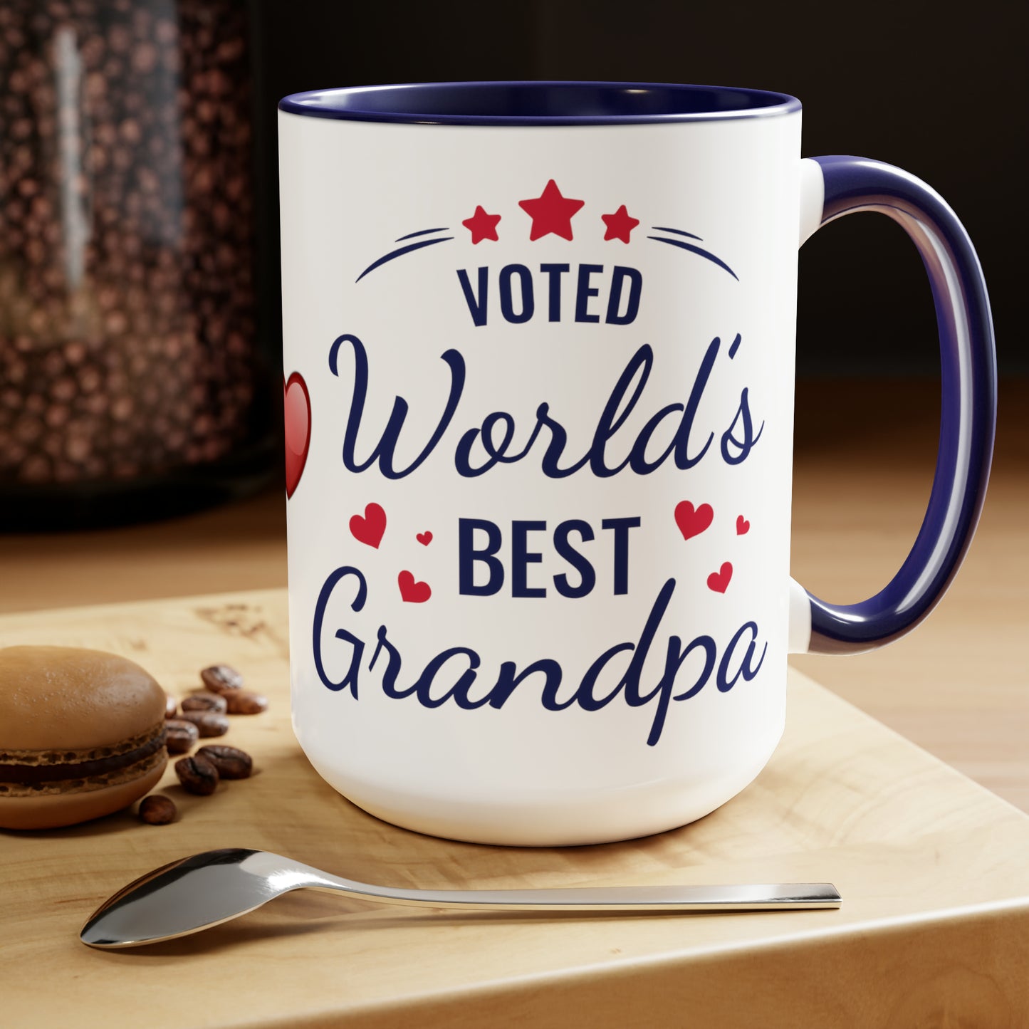 VOTED WORLD'S BEST GRANDPA - Two-Tone Coffee Mug - 15oz - 5 Color Options