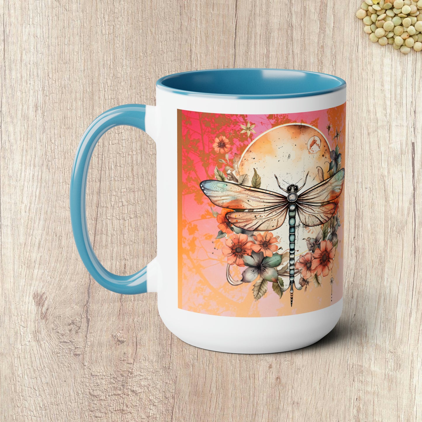 LOVE YOU TO THE MOON AND BACK - DRAGONFLY  - Two-Tone Coffee Mug - 15oz - 5 Color Options