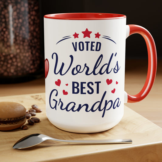 VOTED WORLD'S BEST GRANDPA - Two-Tone Coffee Mug - 15oz - 5 Color Options