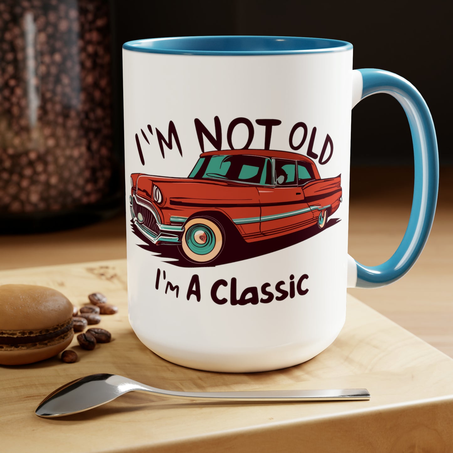 I'M NOT OLD I'M A CLASSIC - The Old Red Car  - Two-Tone Coffee Mug - 15oz - 5 Color Options