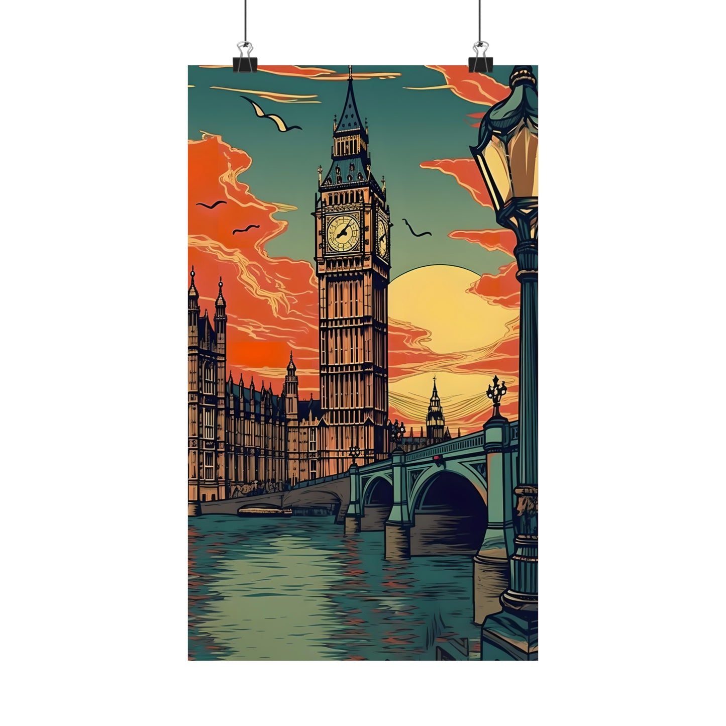 Big Ben - London Sunset - Vintage Travel Graphic - Museum Quality Poster