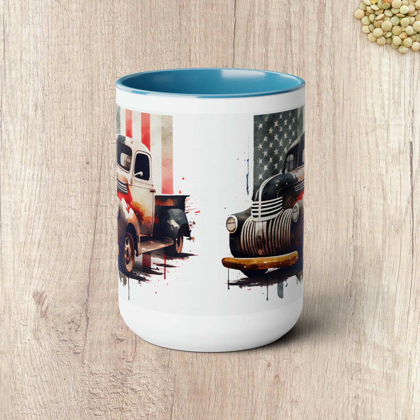 THE CLASSIC TRUCK AND FLAG - Two-Tone Coffee Mug - 15oz - 5 Color Options