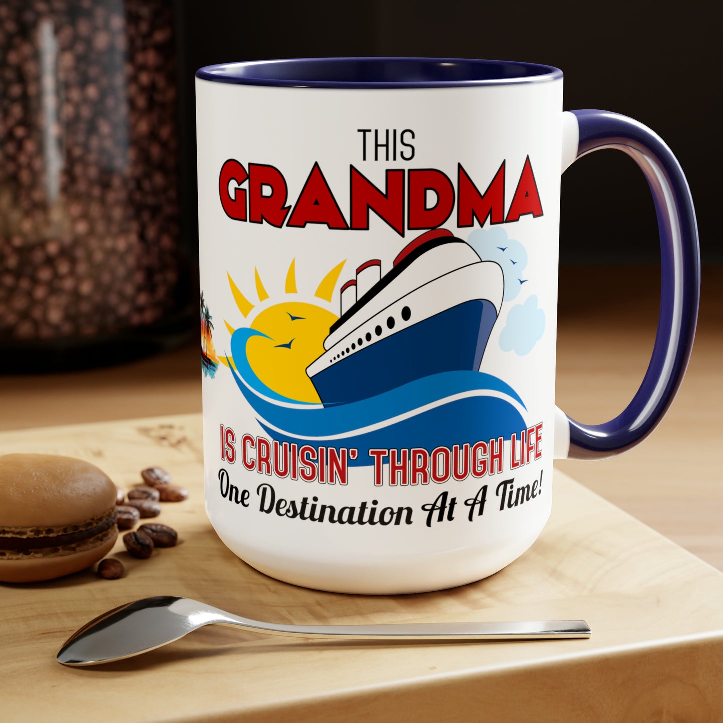 THIS GRANDMA IS CRUISIN THROUGH LIFE  - Two-Tone Coffee Mug - 15oz - 5 Color Options