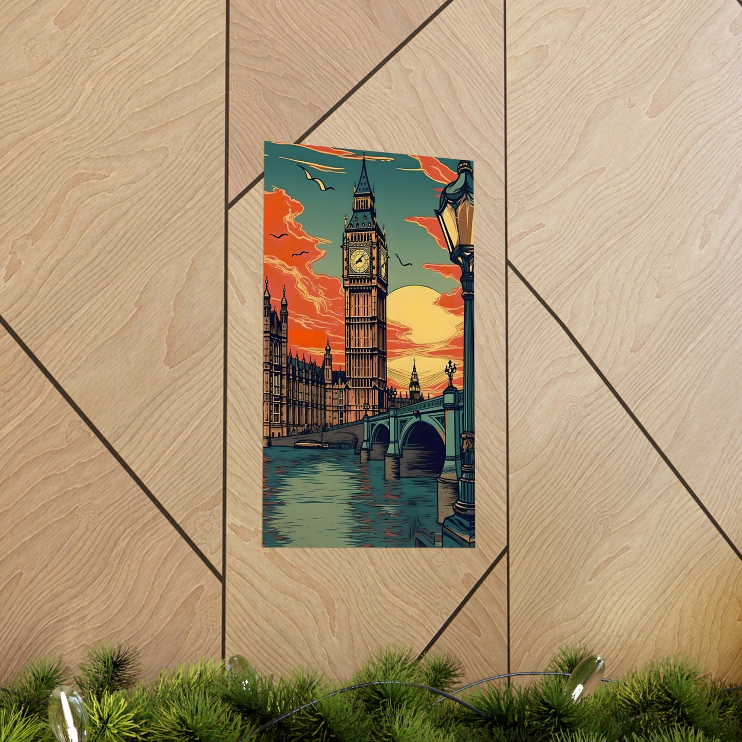 Big Ben - London Sunset - Vintage Travel Graphic - Museum Quality Poster