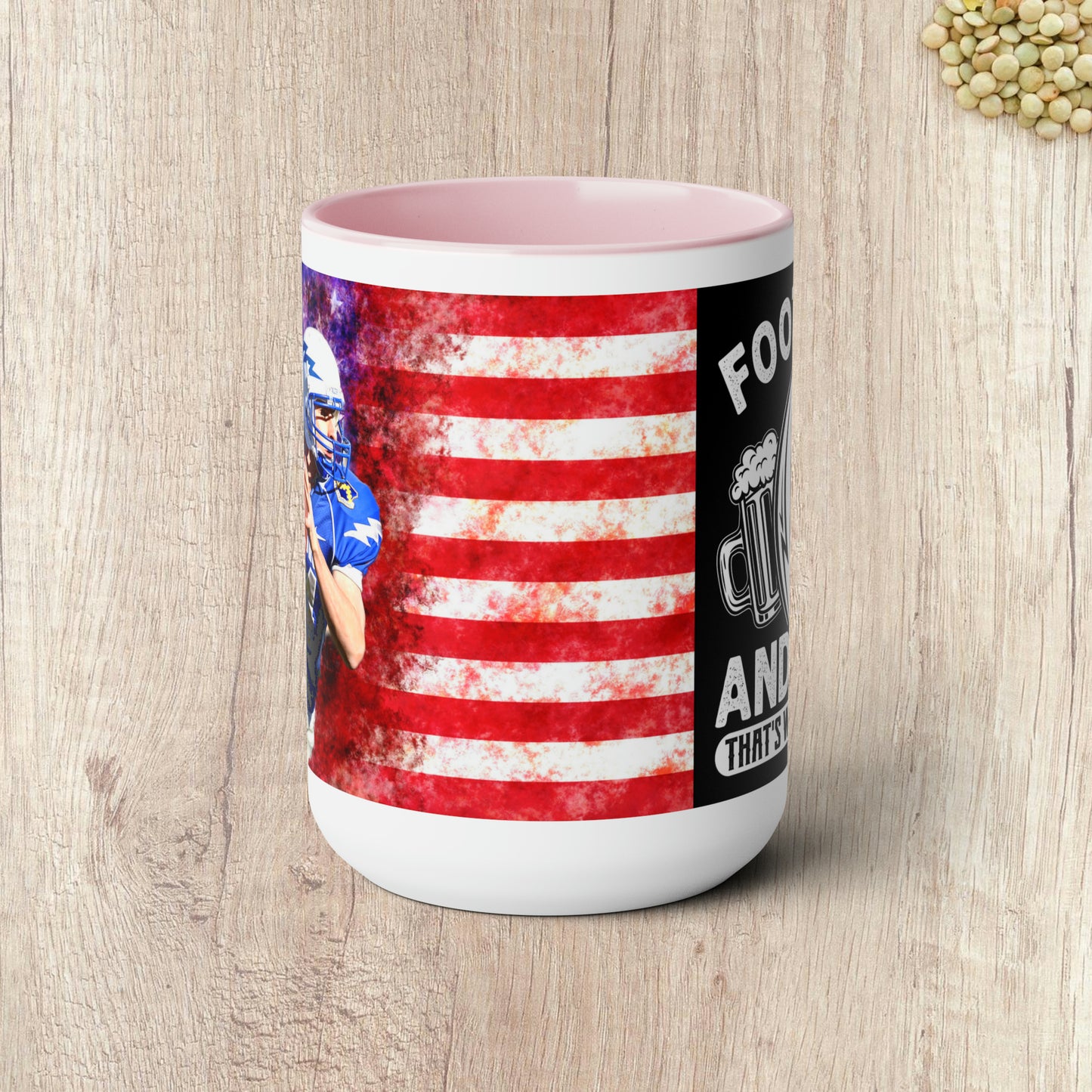 FOOTBALL AND BEER THAT'S WHY I'M HERE  - Two-Tone Coffee Mug - 15oz - 5 Color Options