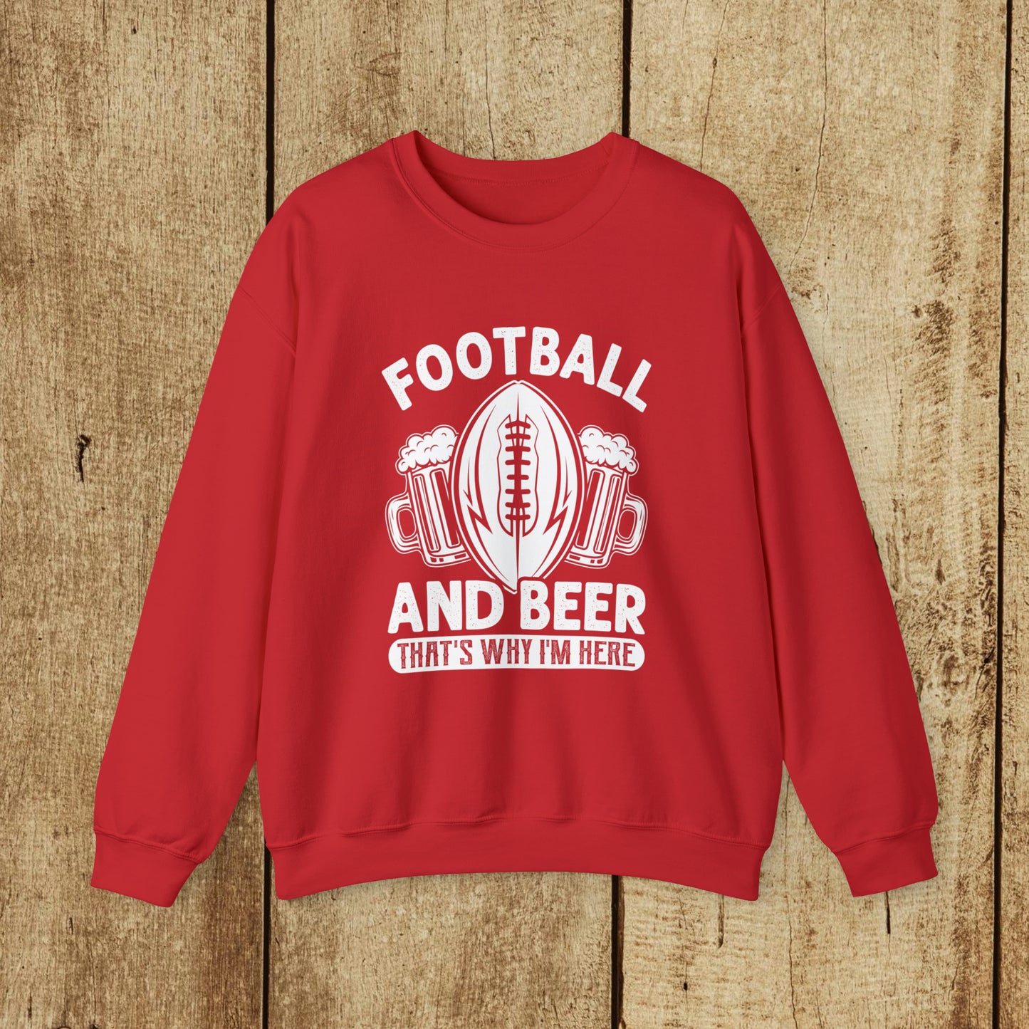 FOOTBALL AND BEER - THAT'S WHY I'M HERE  - WOMEN - Heavy Blend™ Crewneck Sweatshirt - 12 Colors - Sizes to 3XL