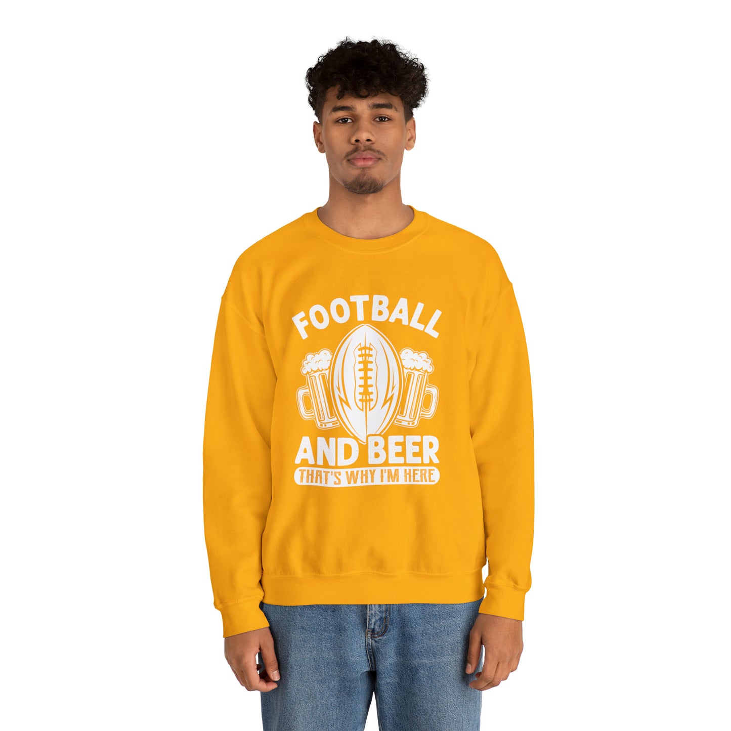 FOOTBALL AND BEER - THAT'S WHY I'M HERE  - MEN - Heavy Blend™ Crewneck Sweatshirt - 12 Colors - Sizes to 3XL