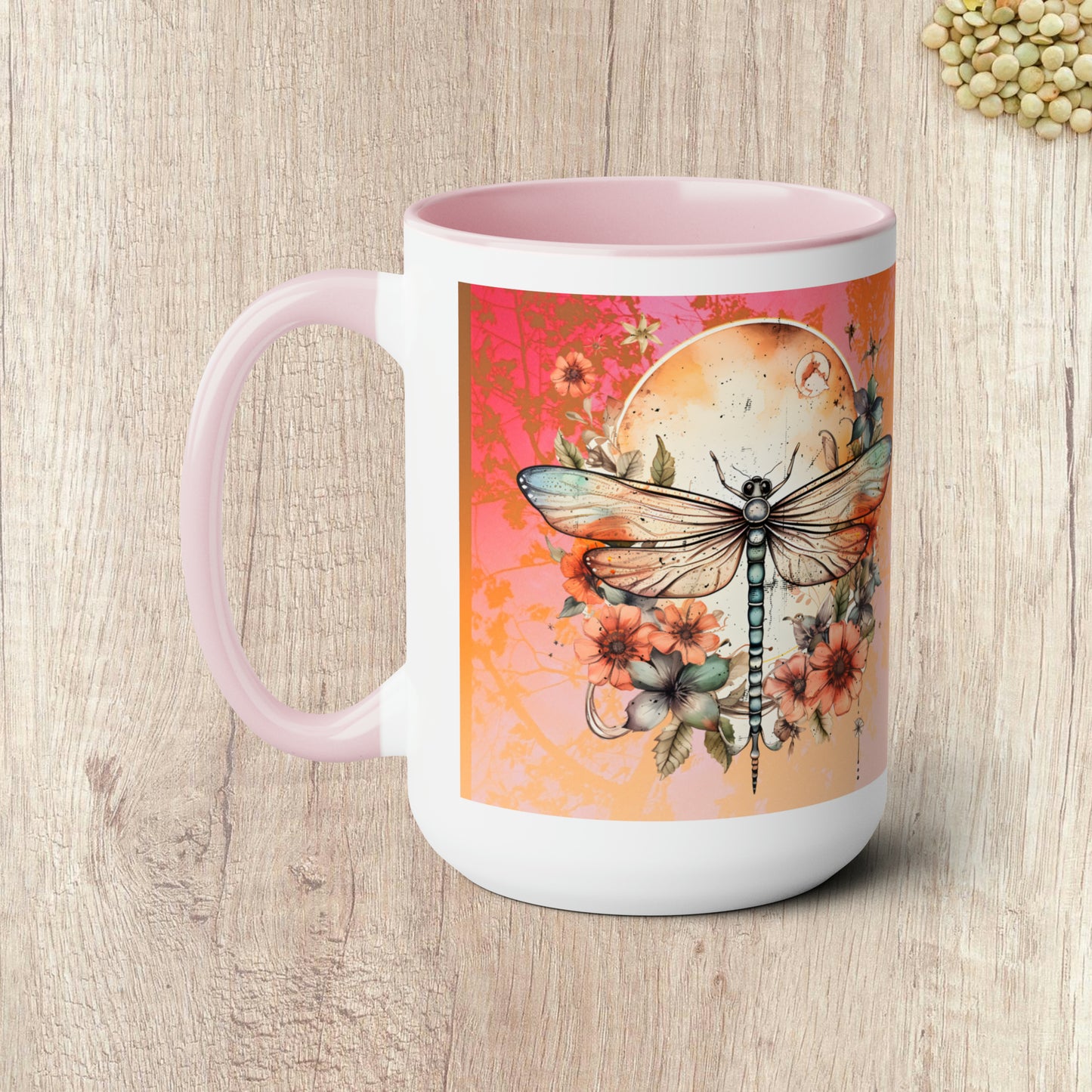 LOVE YOU TO THE MOON AND BACK - DRAGONFLY  - Two-Tone Coffee Mug - 15oz - 5 Color Options