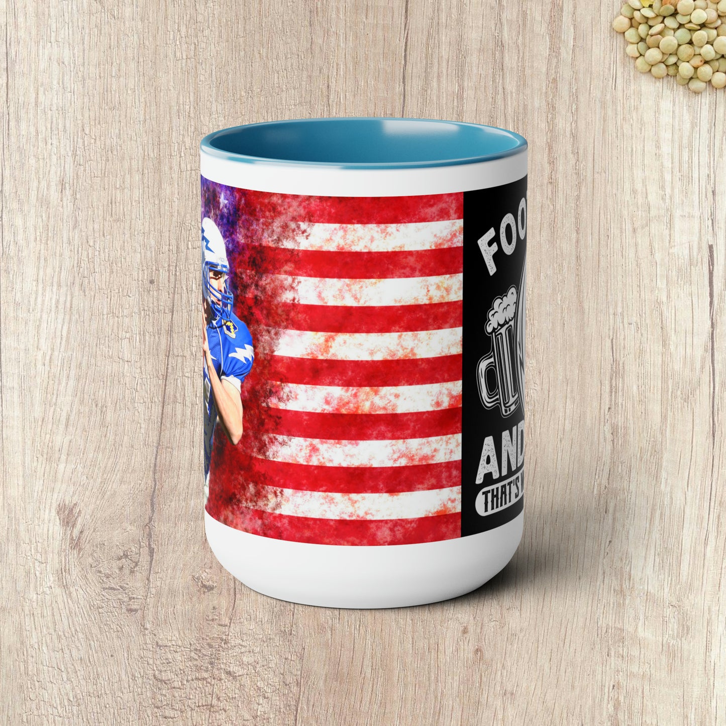 FOOTBALL AND BEER THAT'S WHY I'M HERE  - Two-Tone Coffee Mug - 15oz - 5 Color Options