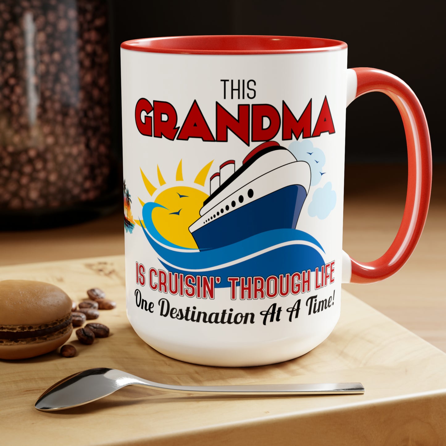 THIS GRANDMA IS CRUISIN THROUGH LIFE  - Two-Tone Coffee Mug - 15oz - 5 Color Options