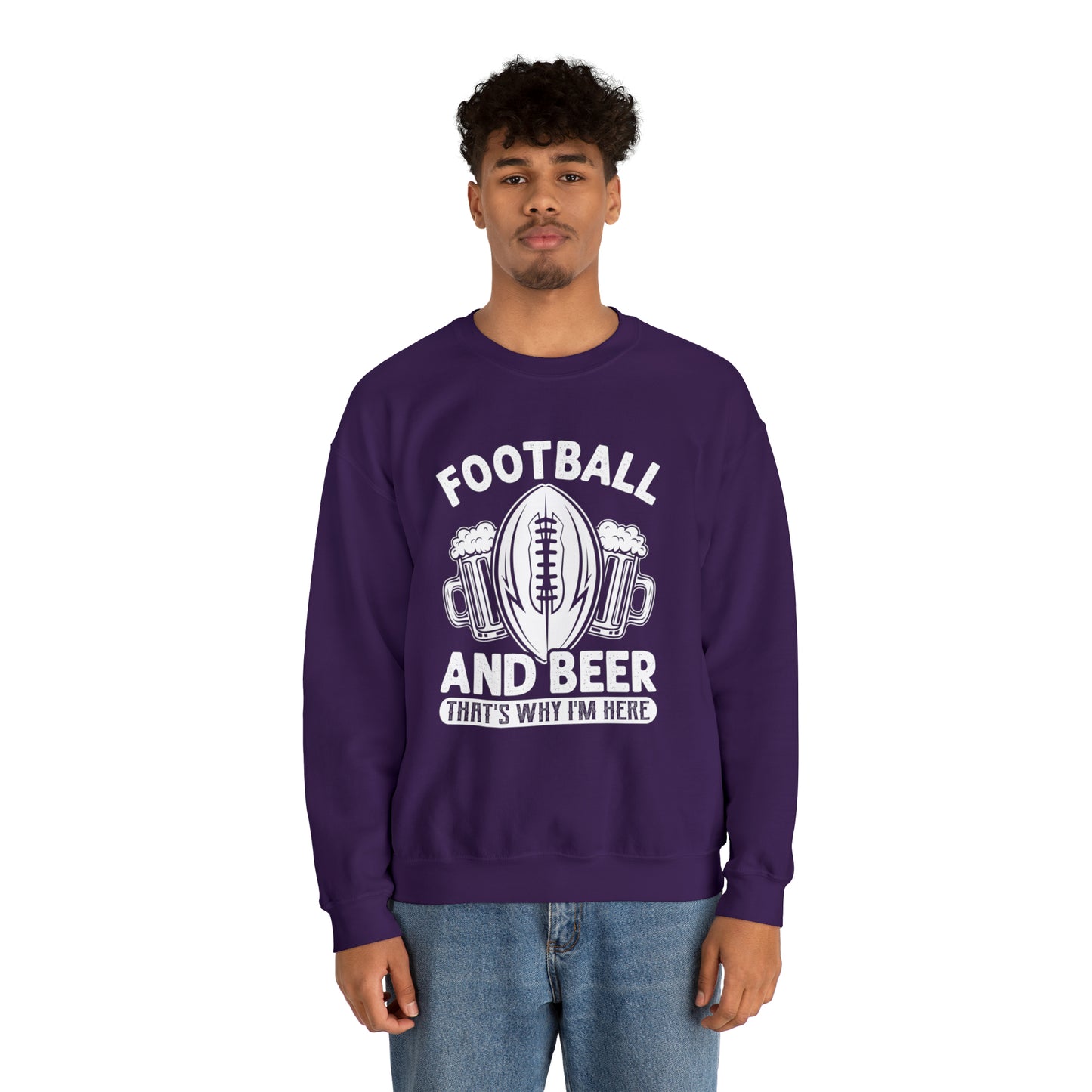 FOOTBALL AND BEER - THAT'S WHY I'M HERE  - MEN - Heavy Blend™ Crewneck Sweatshirt - 12 Colors - Sizes to 3XL