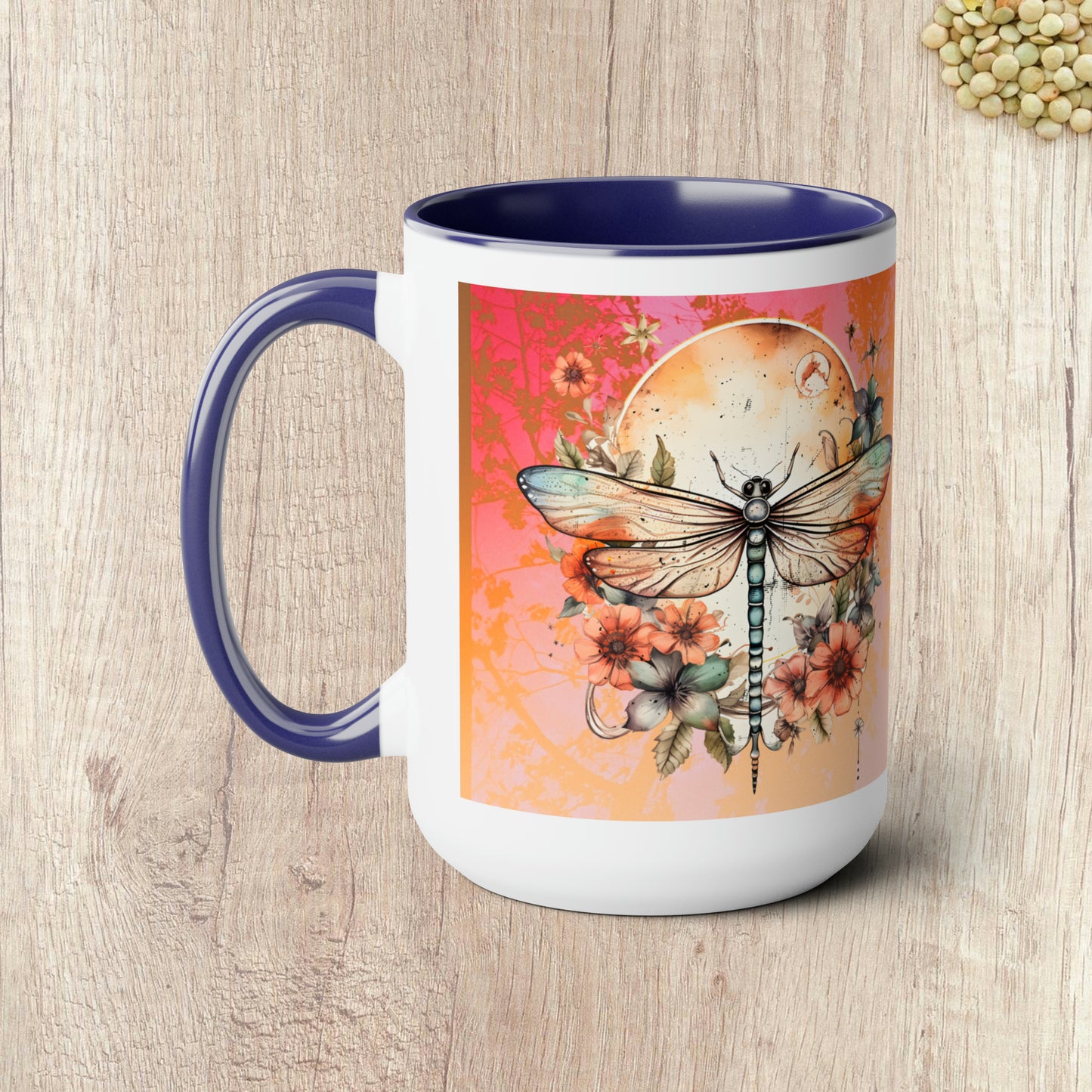 LOVE YOU TO THE MOON AND BACK - DRAGONFLY  - Two-Tone Coffee Mug - 15oz - 5 Color Options