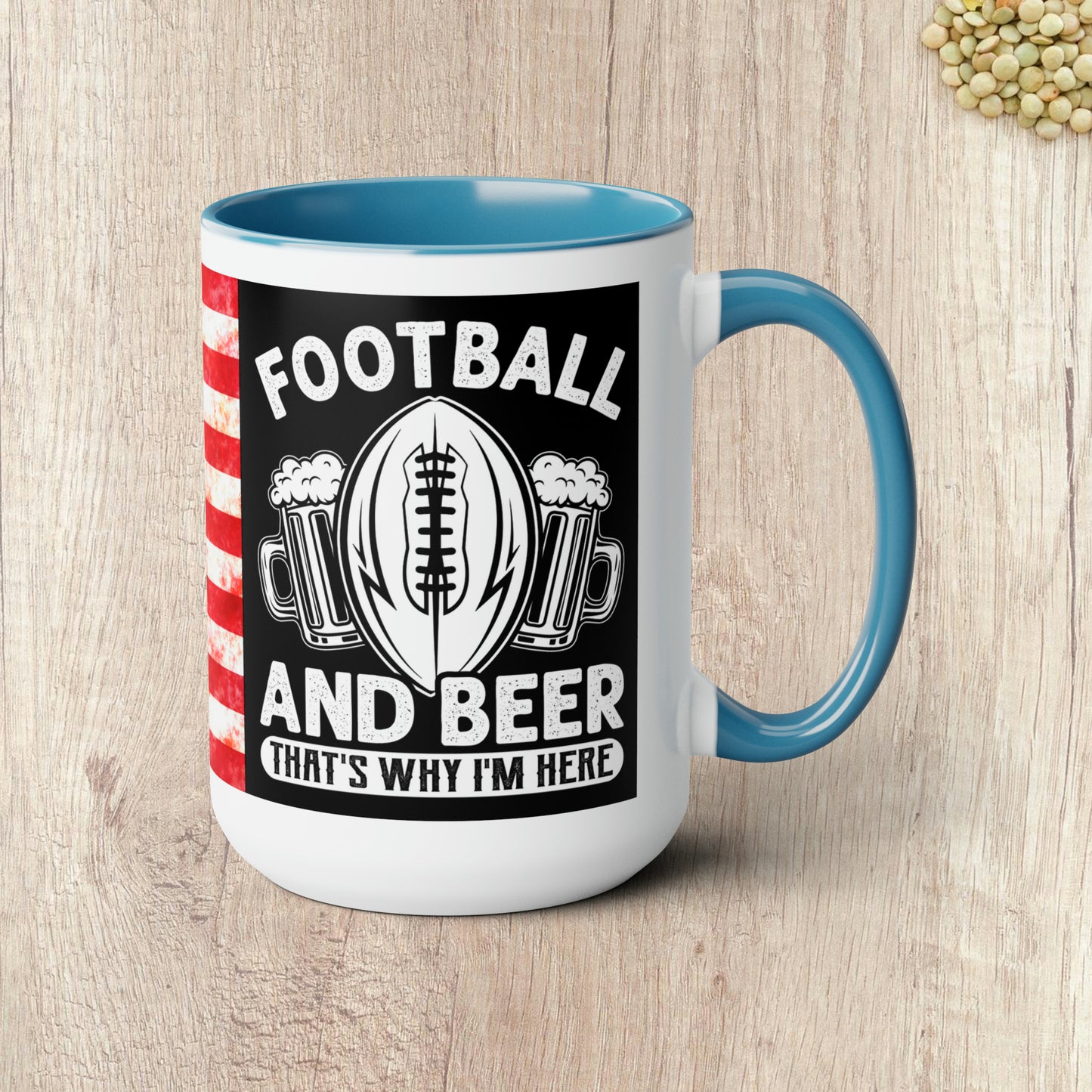 FOOTBALL AND BEER THAT'S WHY I'M HERE  - Two-Tone Coffee Mug - 15oz - 5 Color Options