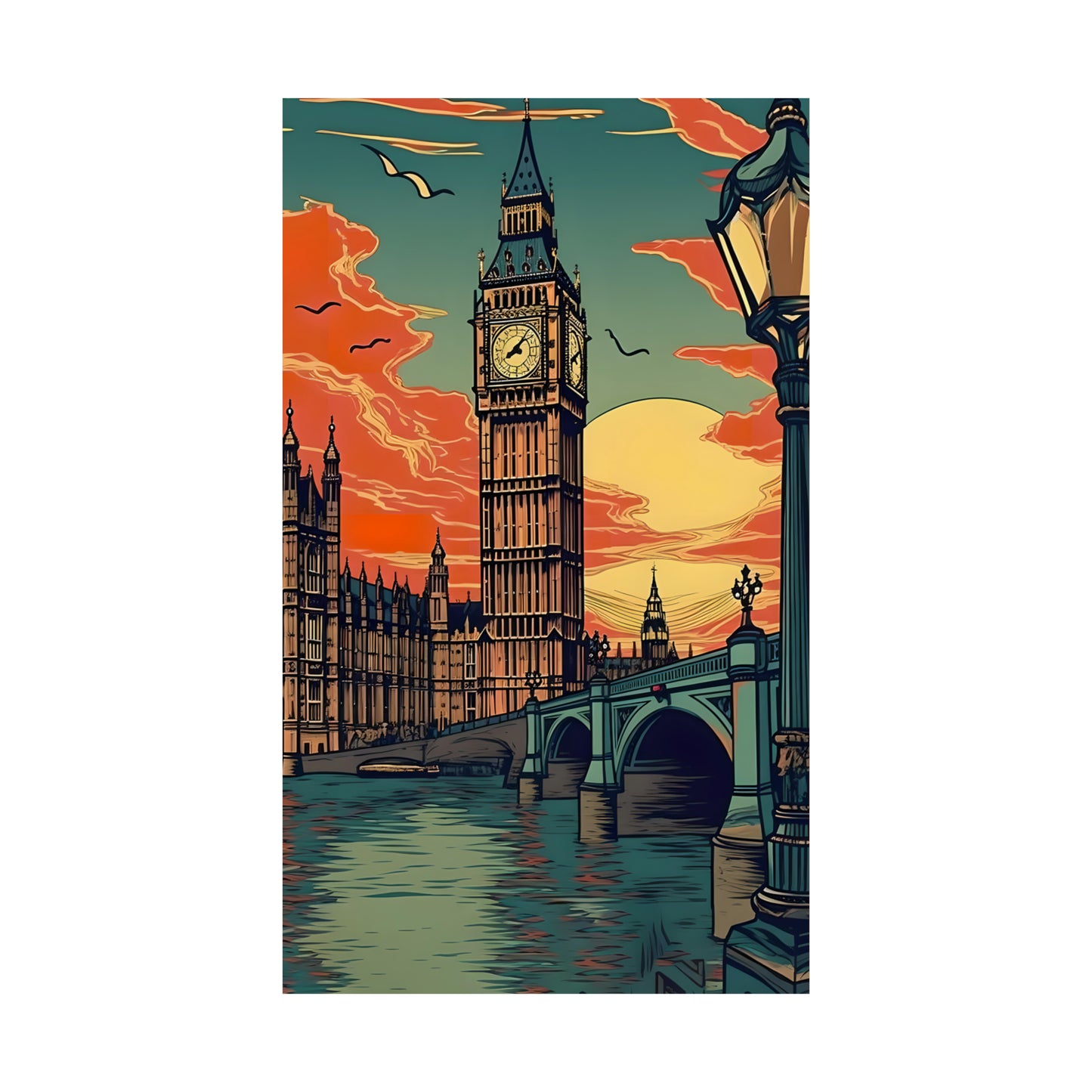 Big Ben - London Sunset - Vintage Travel Graphic - Museum Quality Poster