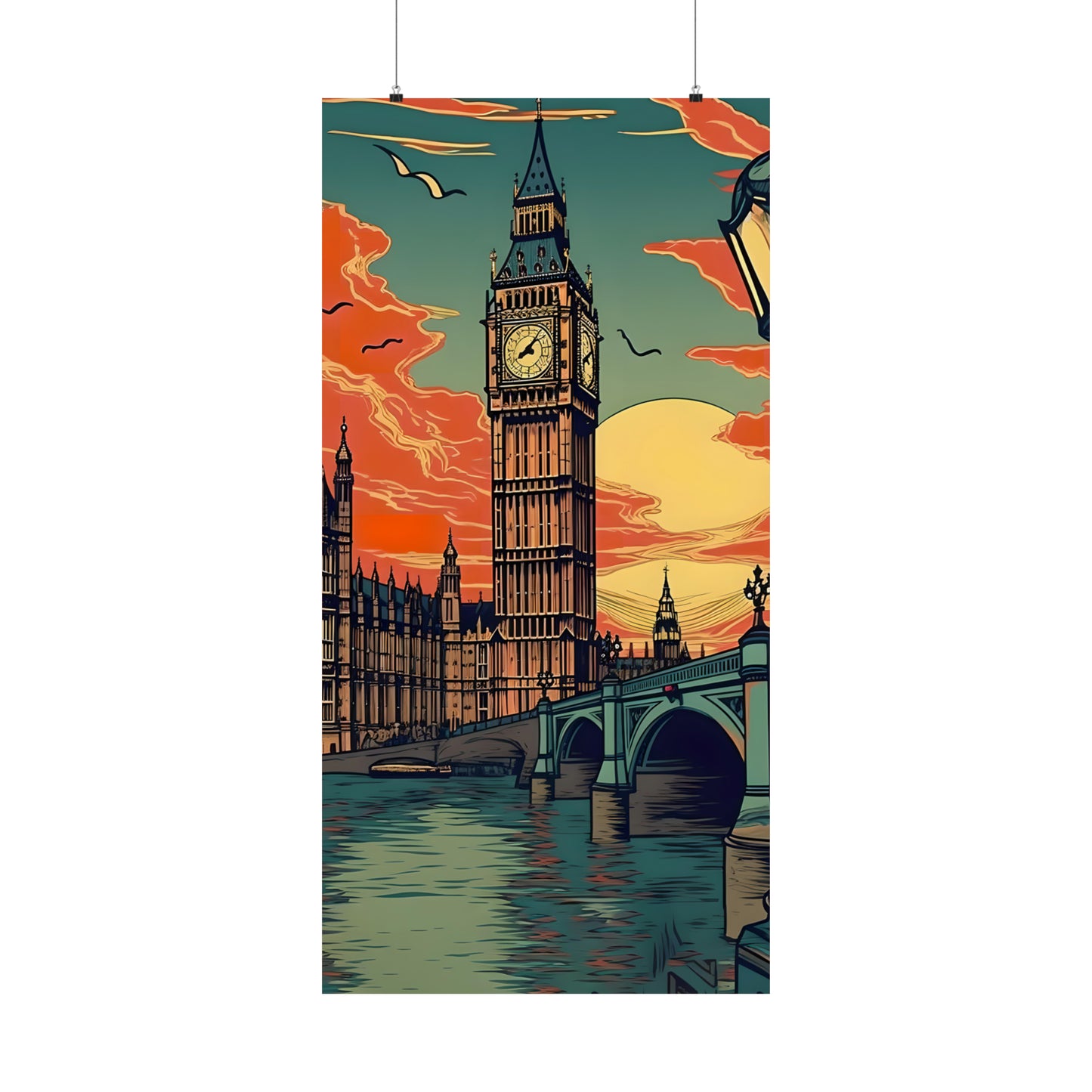 Big Ben - London Sunset - Vintage Travel Graphic - Museum Quality Poster