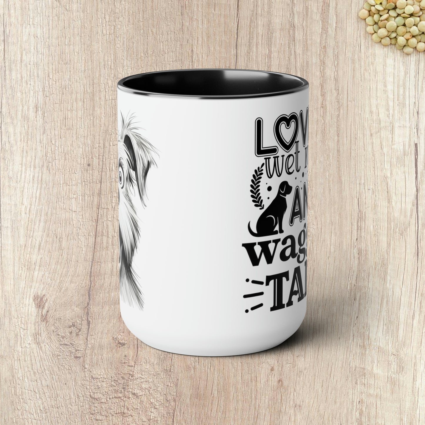 LOVE IS WET NOSES AND WAGGING TAILS  - Two-Tone Coffee Mug - 15oz - 5 Color Options