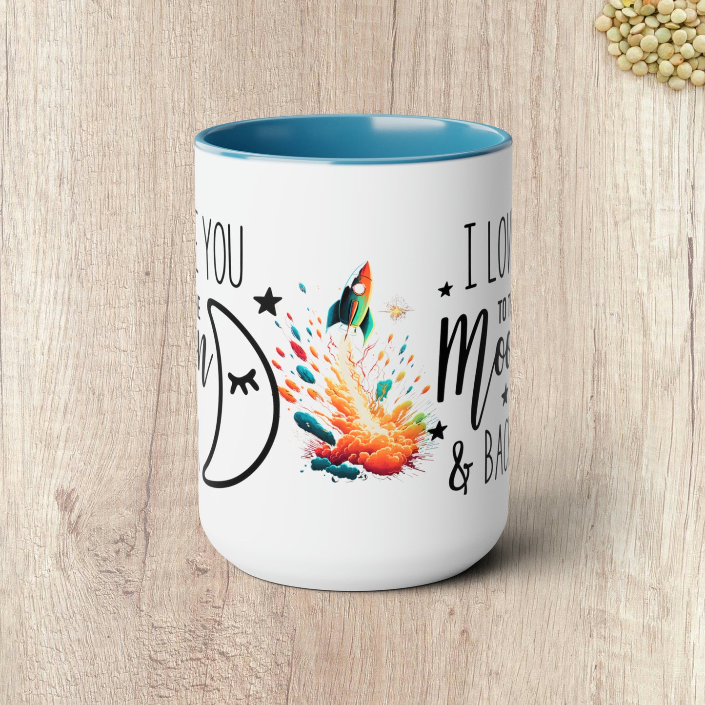 I LOVE YOU TO THE MOON AND BACK - Rocket Ship  - Two-Tone Coffee Mug - 15oz - 5 Color Options