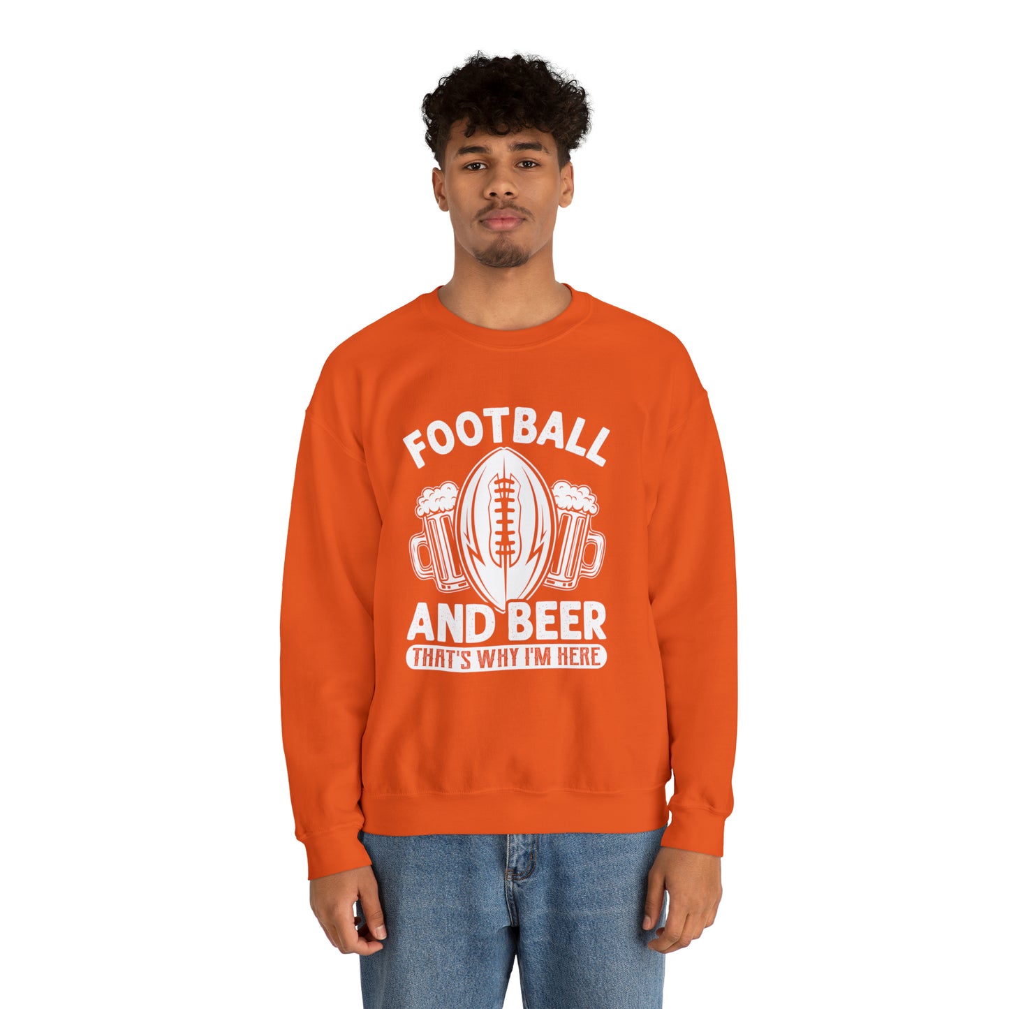 FOOTBALL AND BEER - THAT'S WHY I'M HERE  - WOMEN - Heavy Blend™ Crewneck Sweatshirt - 12 Colors - Sizes to 3XL