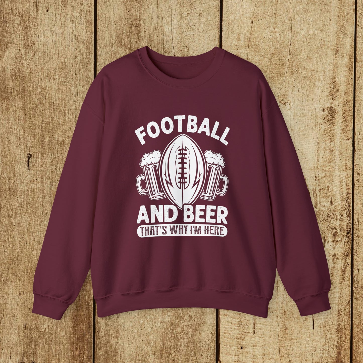 FOOTBALL AND BEER - THAT'S WHY I'M HERE  - MEN - Heavy Blend™ Crewneck Sweatshirt - 12 Colors - Sizes to 3XL