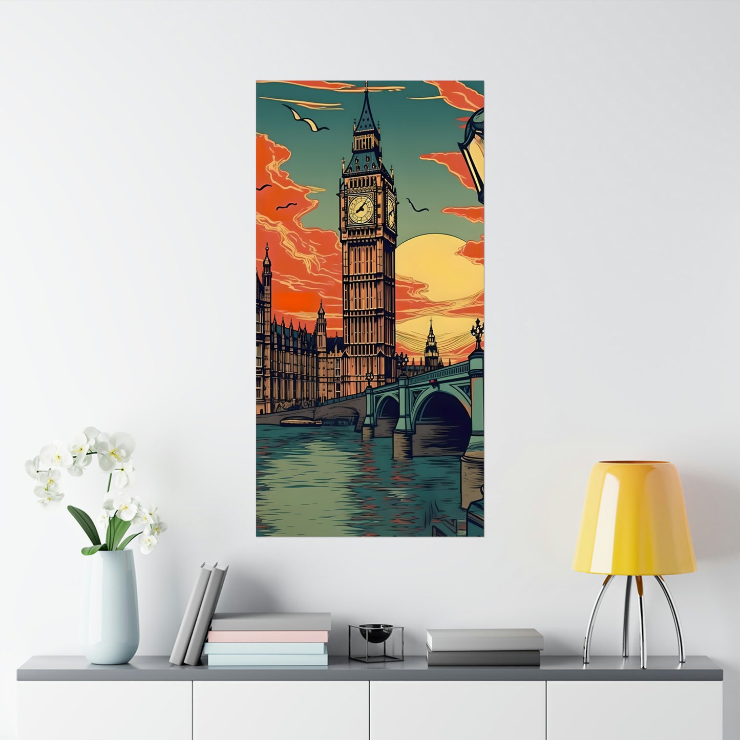 Big Ben - London Sunset - Vintage Travel Graphic - Museum Quality Poster