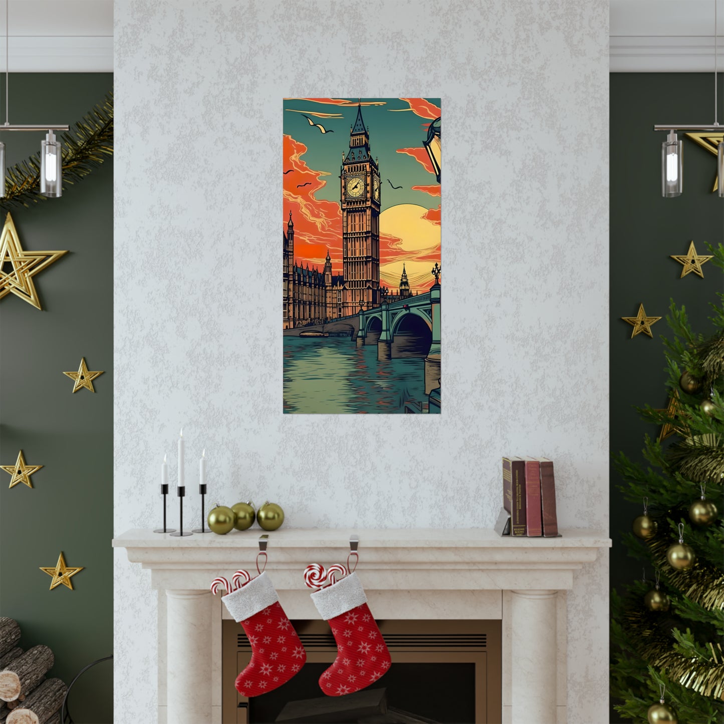 Big Ben - London Sunset - Vintage Travel Graphic - Museum Quality Poster