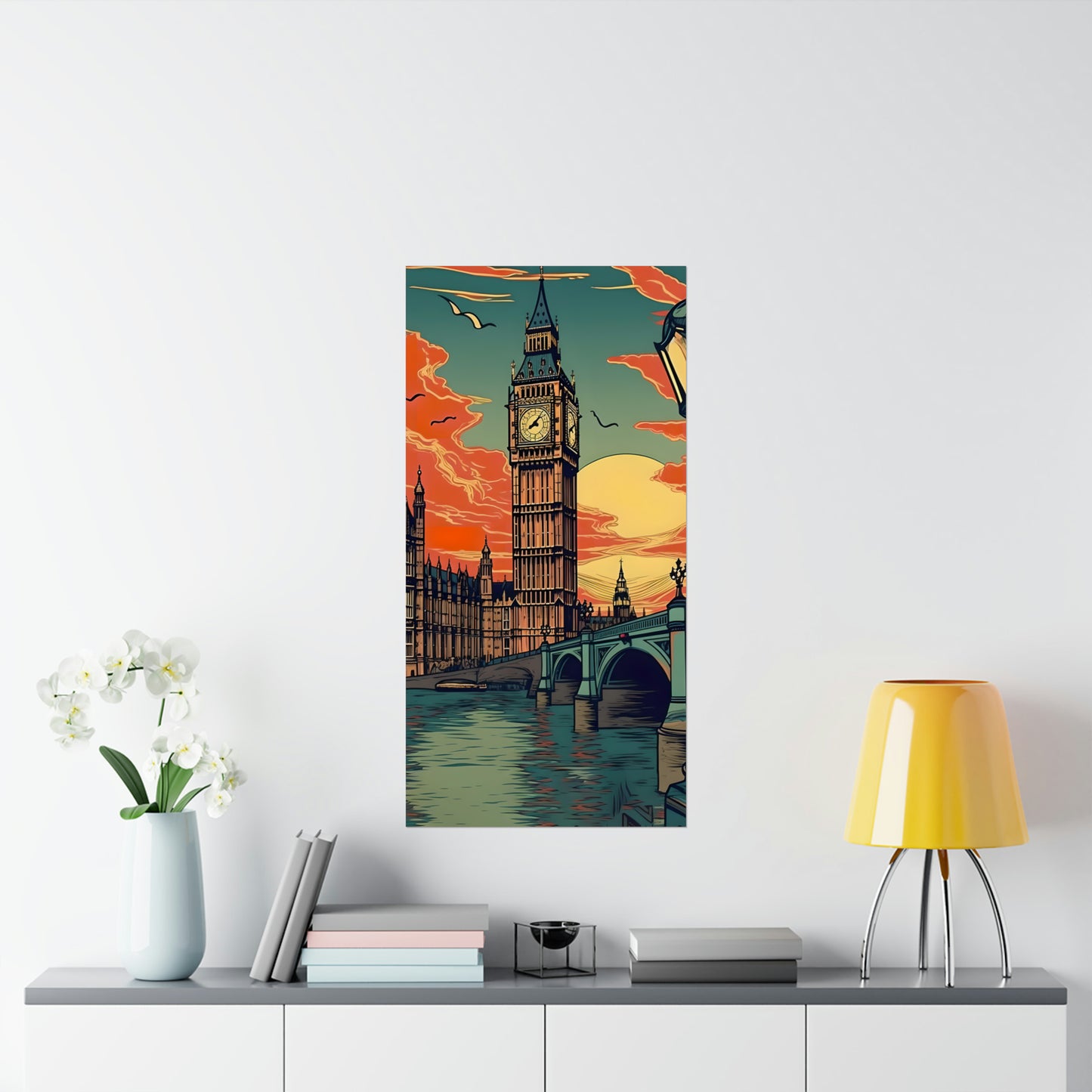 Big Ben - London Sunset - Vintage Travel Graphic - Museum Quality Poster