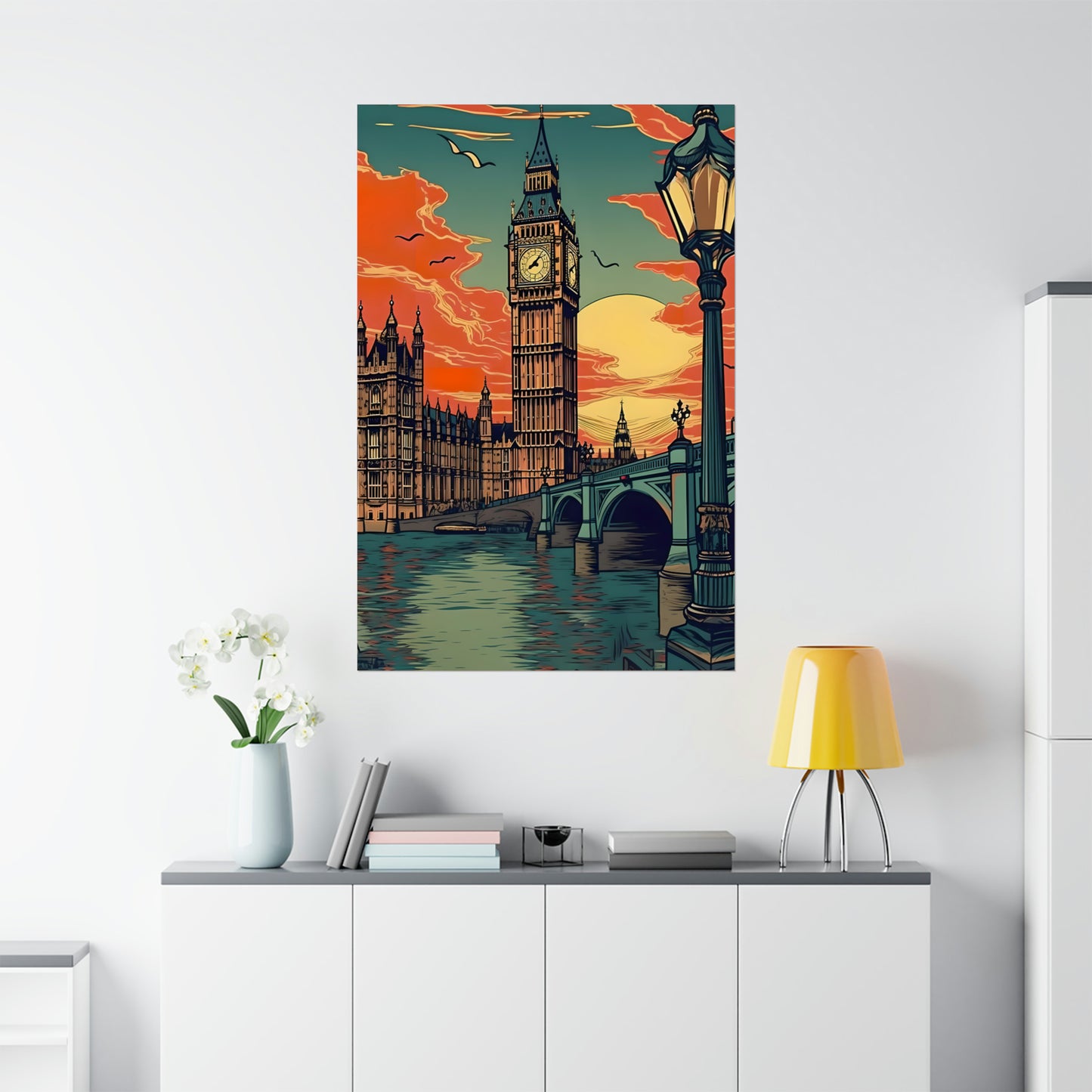 Big Ben - London Sunset - Vintage Travel Graphic - Museum Quality Poster