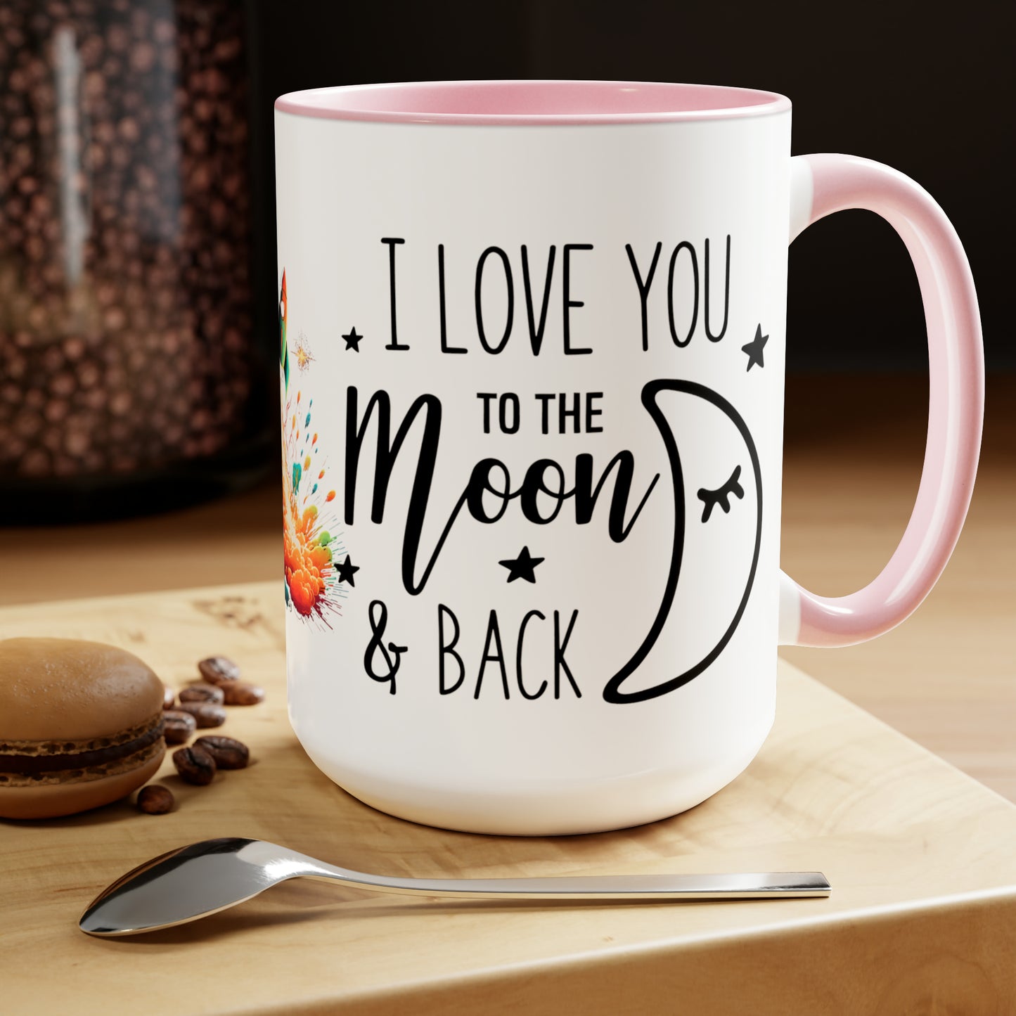 I LOVE YOU TO THE MOON AND BACK - Rocket Ship  - Two-Tone Coffee Mug - 15oz - 5 Color Options