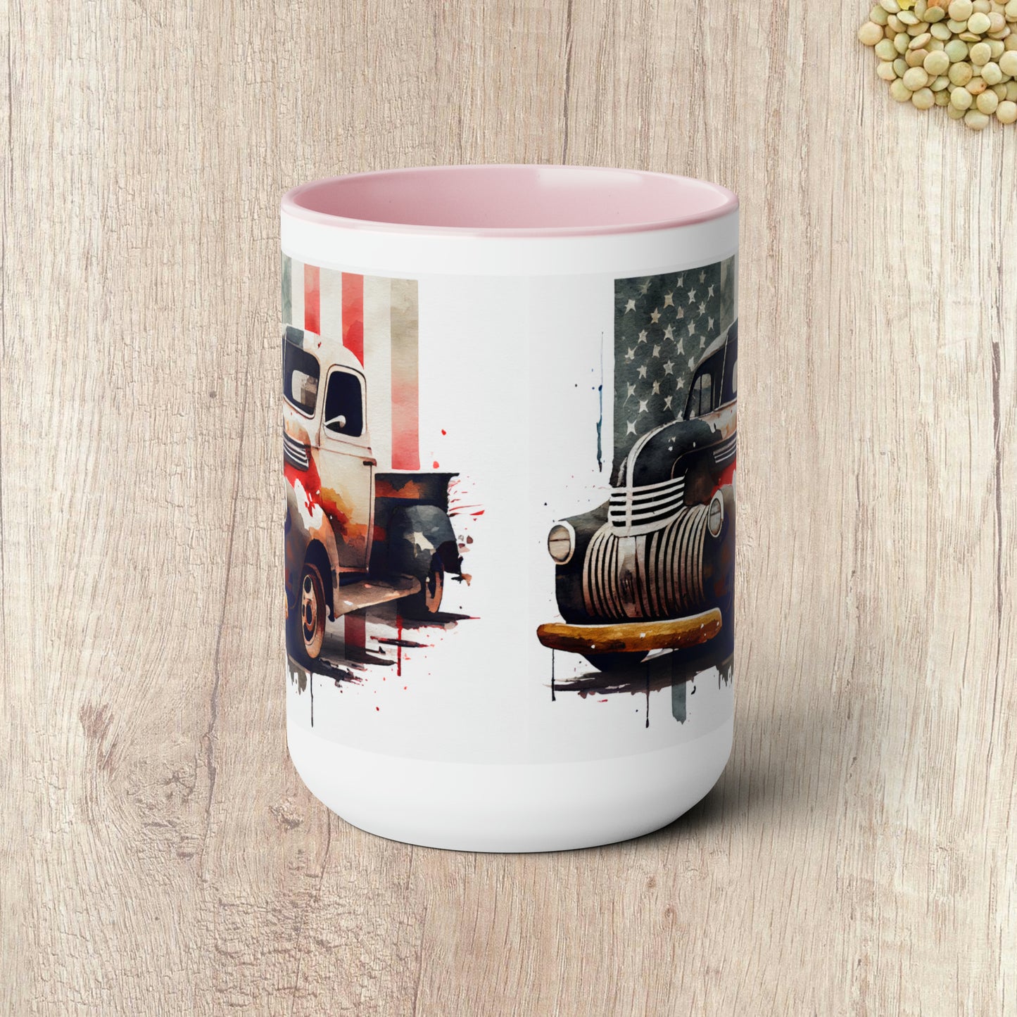 THE CLASSIC TRUCK AND FLAG - Two-Tone Coffee Mug - 15oz - 5 Color Options