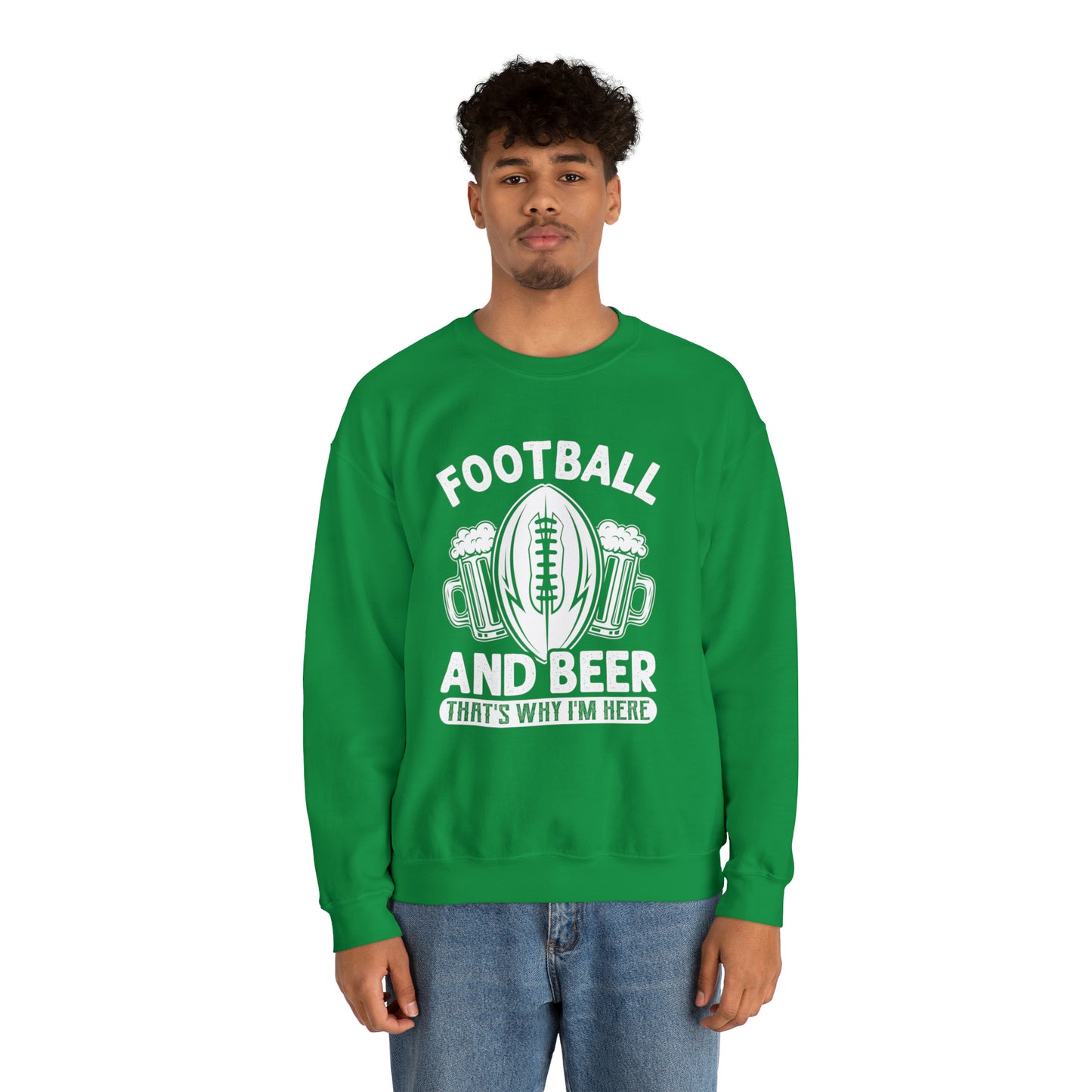 FOOTBALL AND BEER - THAT'S WHY I'M HERE  - MEN - Heavy Blend™ Crewneck Sweatshirt - 12 Colors - Sizes to 3XL