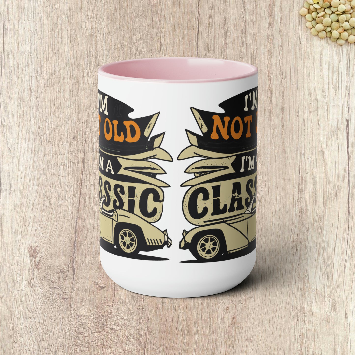 I'M NOT OLD I'M A CLASSIC - Convertable Sports Car  - Two-Tone Coffee Mug - 15oz - 5 Color Options