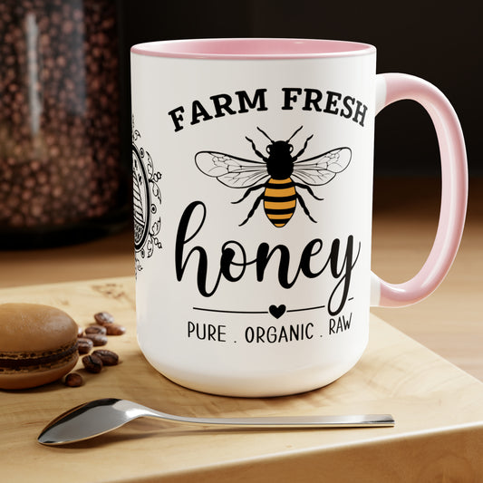 FARM FRESH HONEY - Two-Tone Coffee Mug - 15oz - 5 Color Options