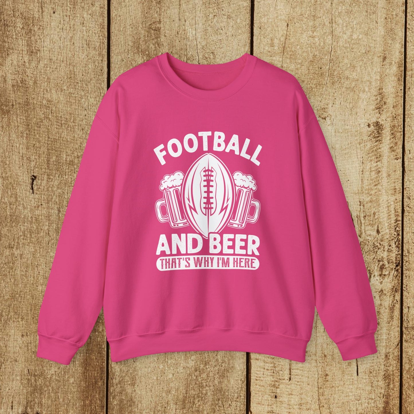 FOOTBALL AND BEER - THAT'S WHY I'M HERE  - MEN - Heavy Blend™ Crewneck Sweatshirt - 12 Colors - Sizes to 3XL