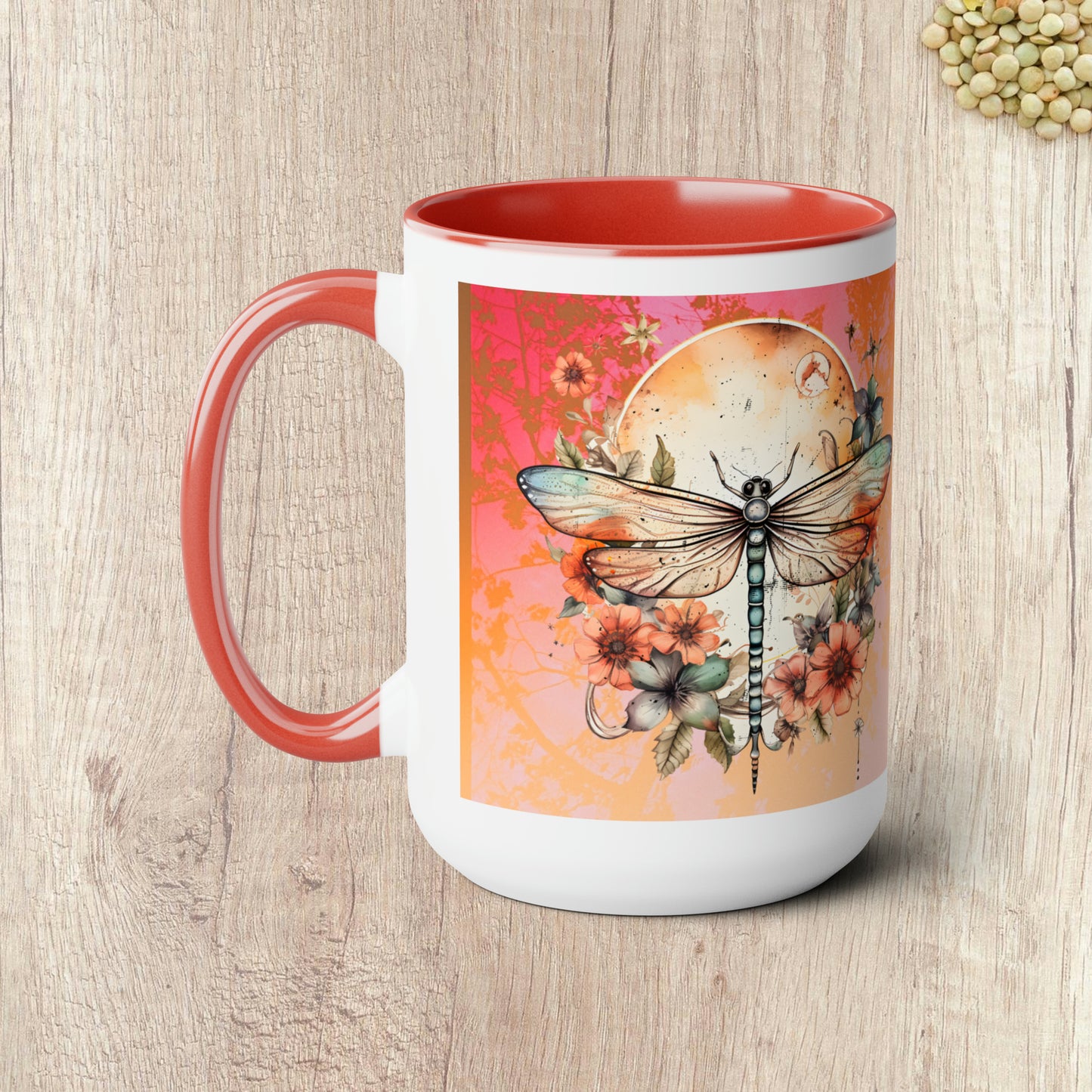 LOVE YOU TO THE MOON AND BACK - DRAGONFLY  - Two-Tone Coffee Mug - 15oz - 5 Color Options