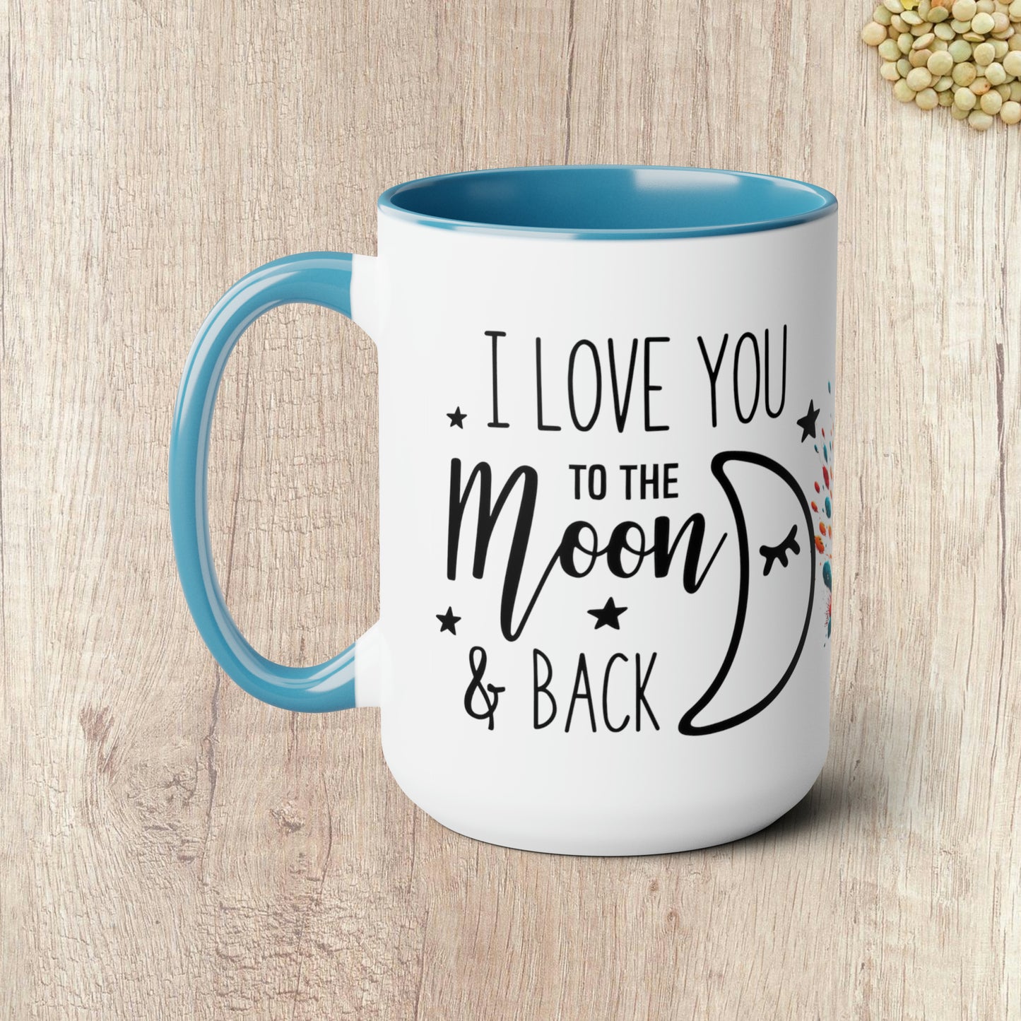 I LOVE YOU TO THE MOON AND BACK - Rocket Ship  - Two-Tone Coffee Mug - 15oz - 5 Color Options