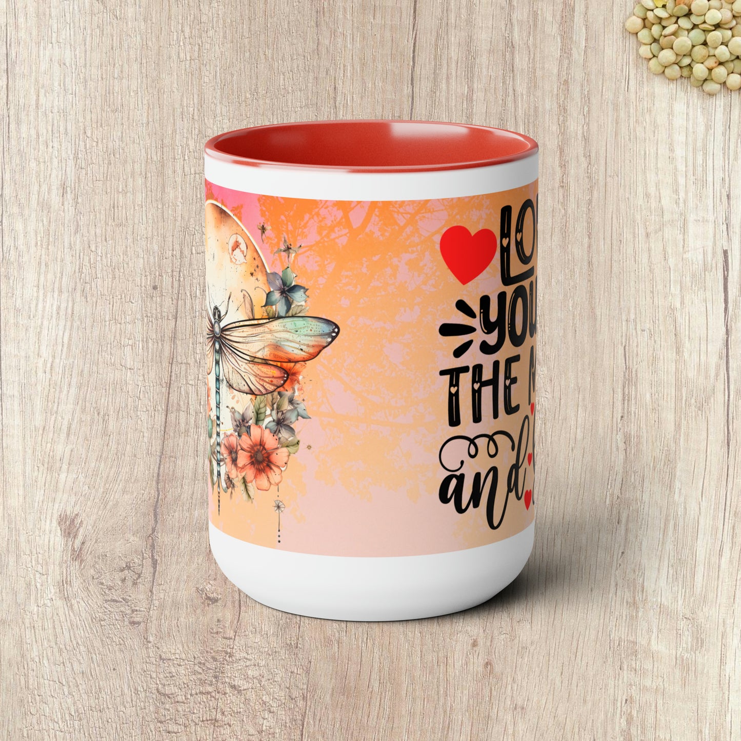 LOVE YOU TO THE MOON AND BACK - DRAGONFLY  - Two-Tone Coffee Mug - 15oz - 5 Color Options