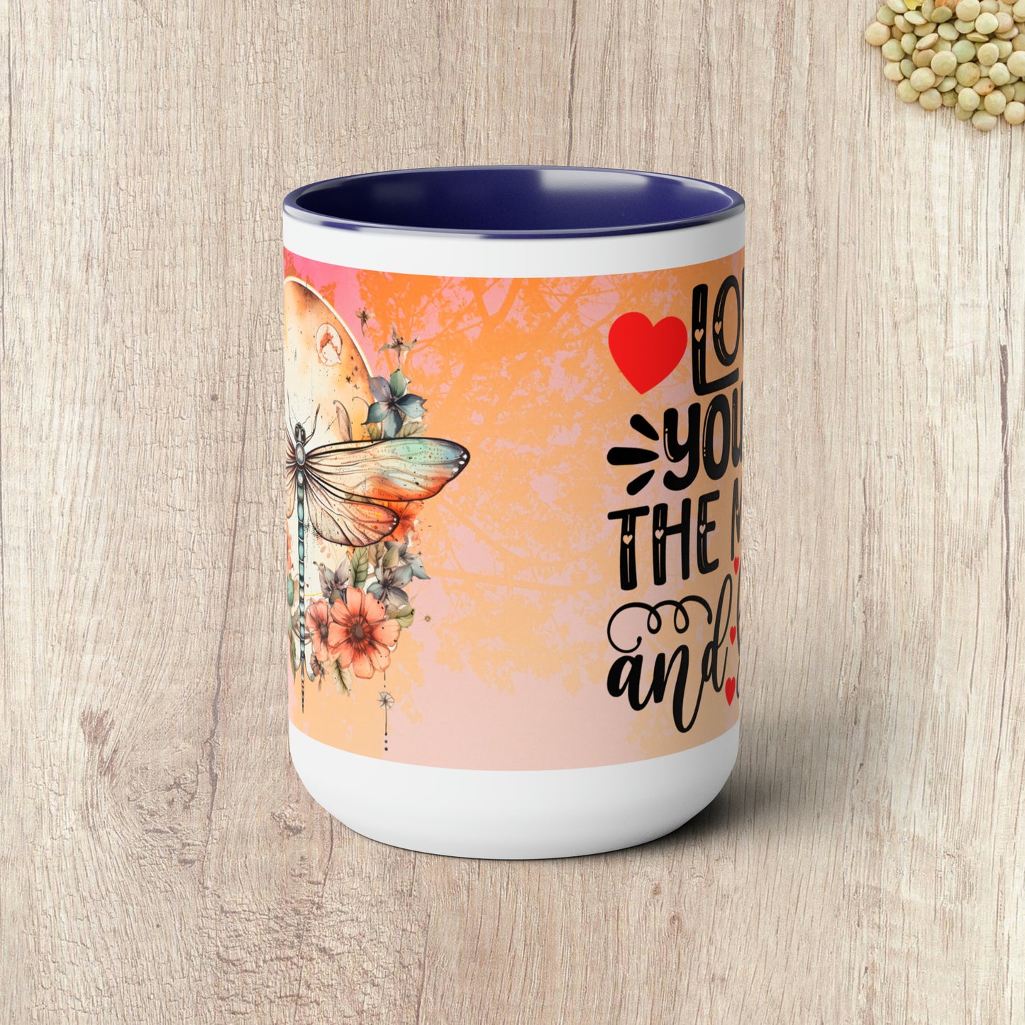 LOVE YOU TO THE MOON AND BACK - DRAGONFLY  - Two-Tone Coffee Mug - 15oz - 5 Color Options