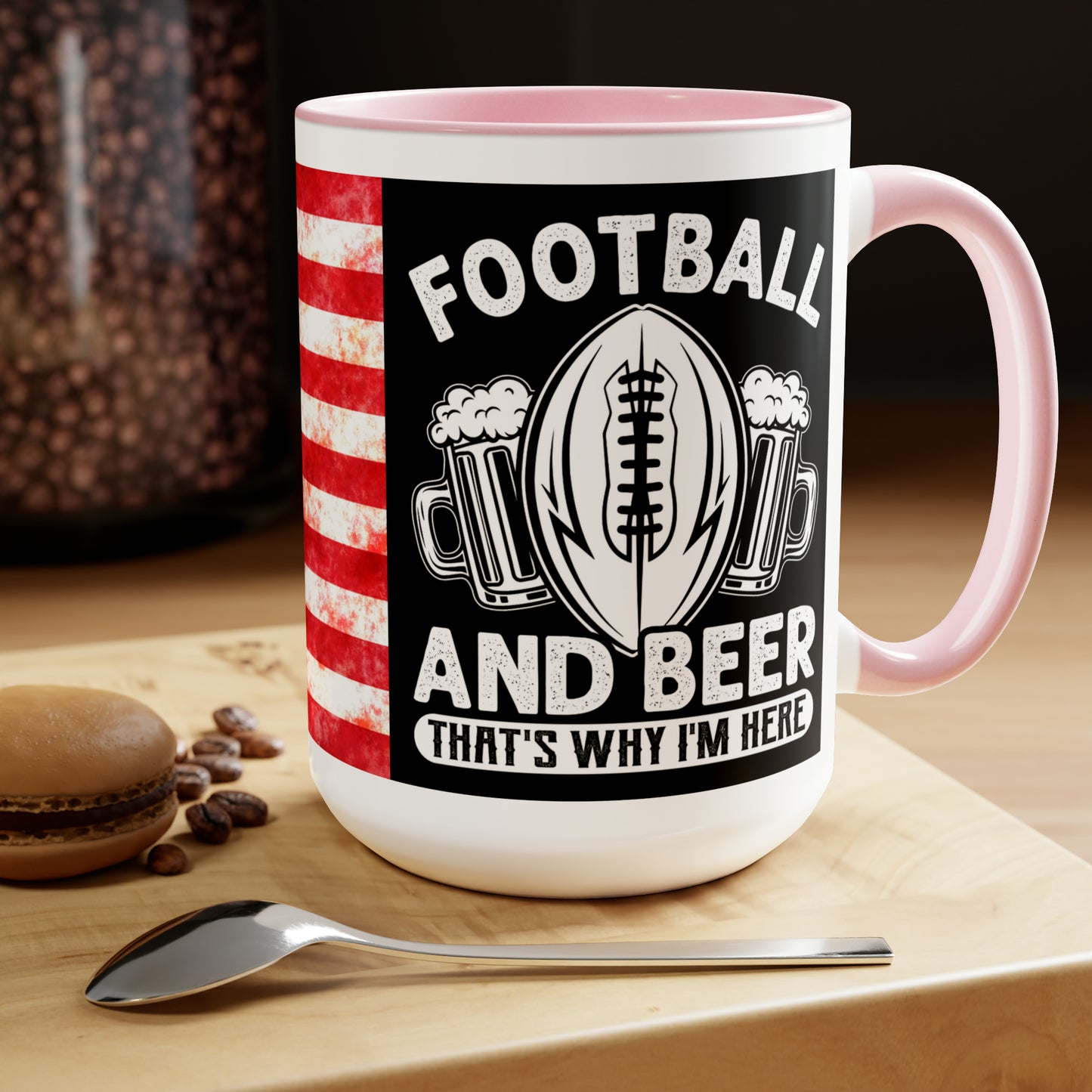 FOOTBALL AND BEER THAT'S WHY I'M HERE  - Two-Tone Coffee Mug - 15oz - 5 Color Options