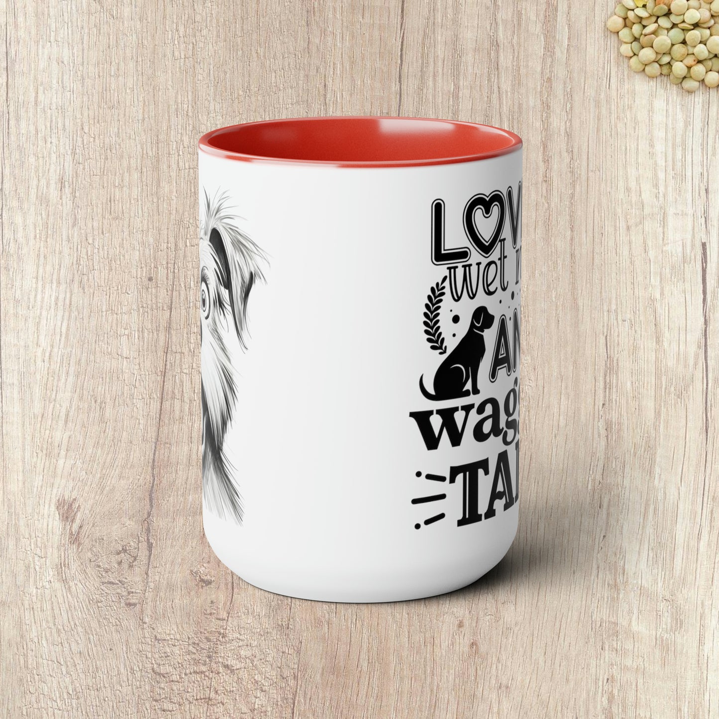 LOVE IS WET NOSES AND WAGGING TAILS  - Two-Tone Coffee Mug - 15oz - 5 Color Options