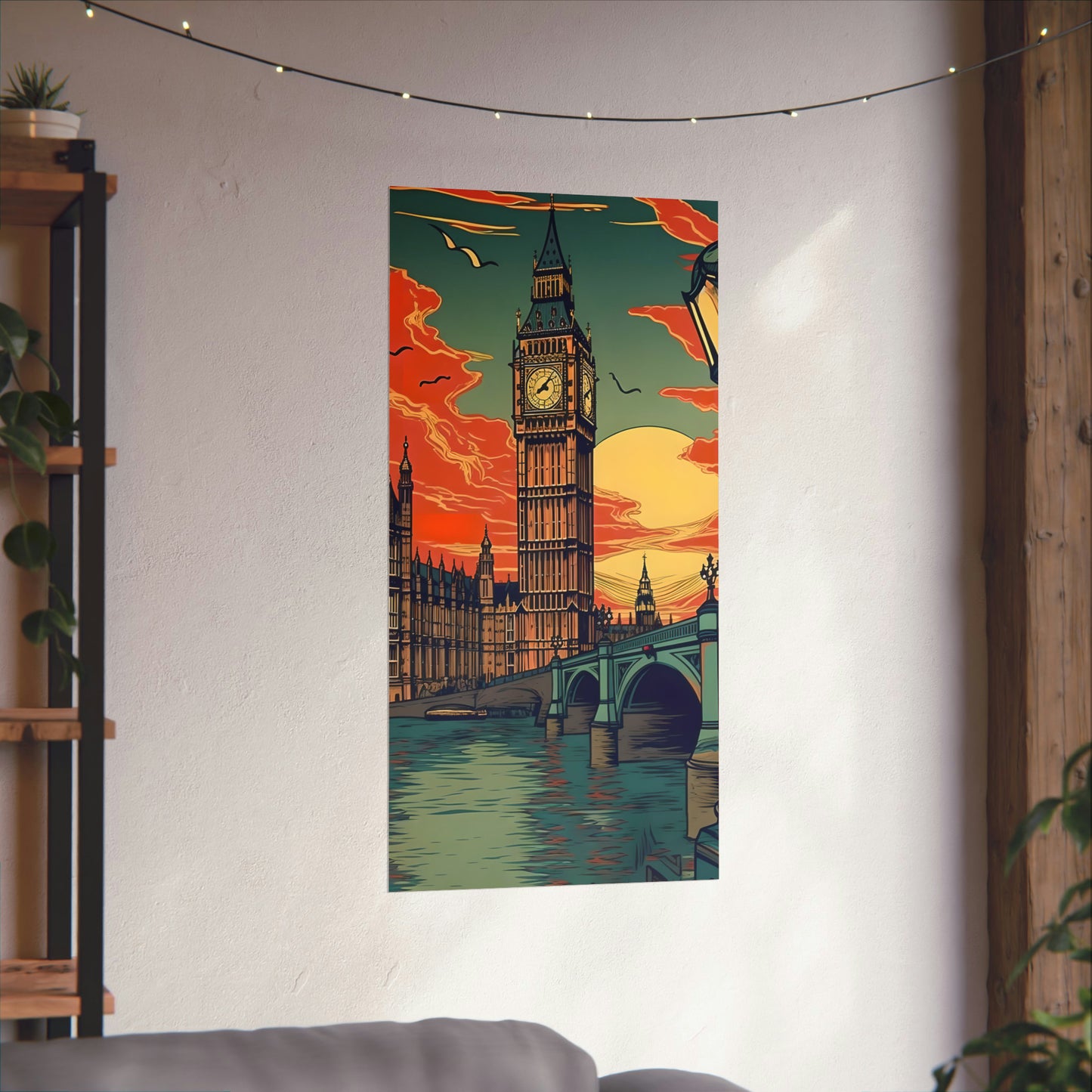 Big Ben - London Sunset - Vintage Travel Graphic - Museum Quality Poster