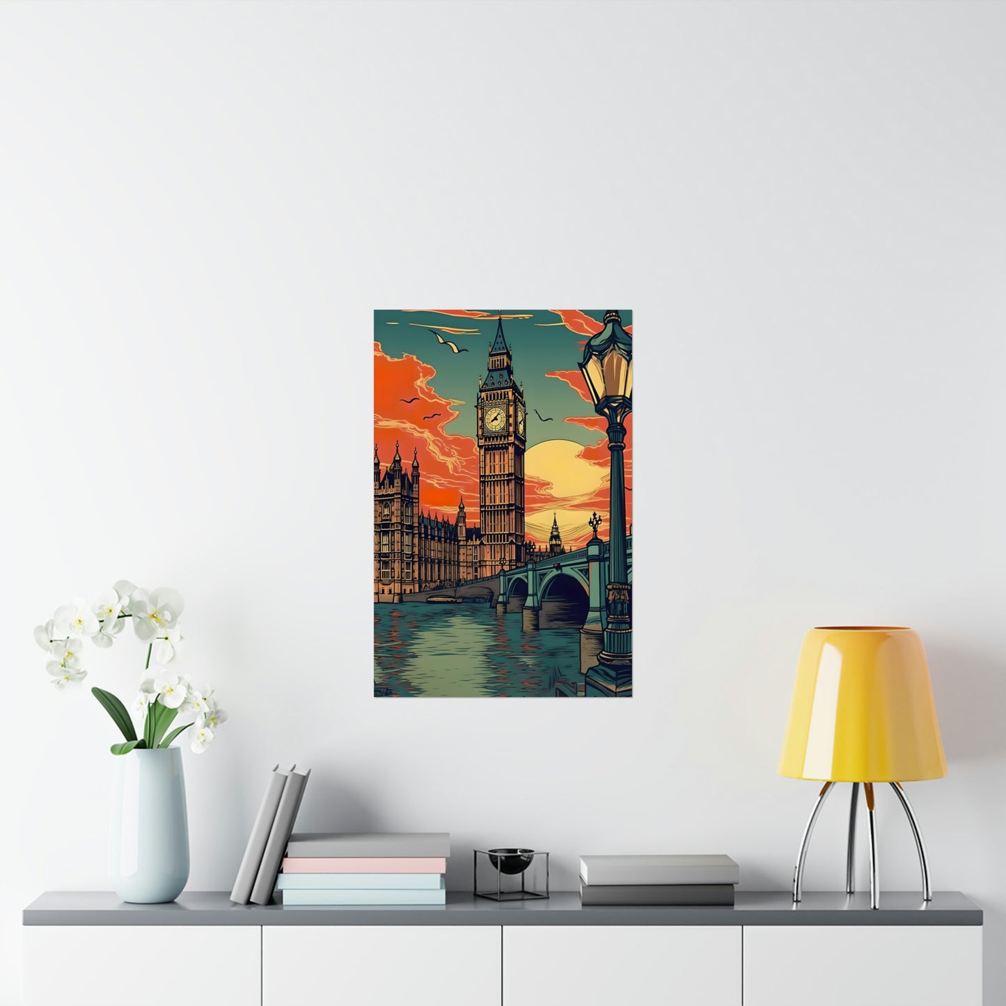 Big Ben - London Sunset - Vintage Travel Graphic - Museum Quality Poster