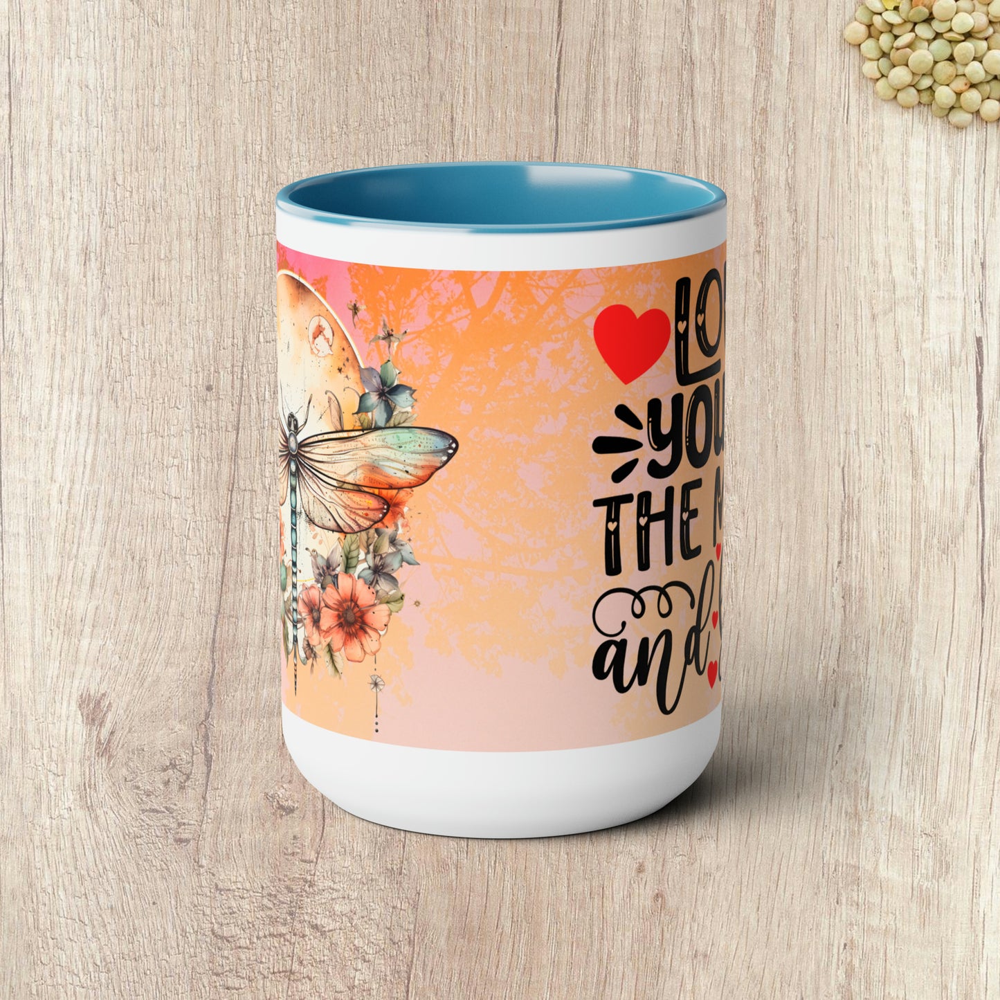 LOVE YOU TO THE MOON AND BACK - DRAGONFLY  - Two-Tone Coffee Mug - 15oz - 5 Color Options