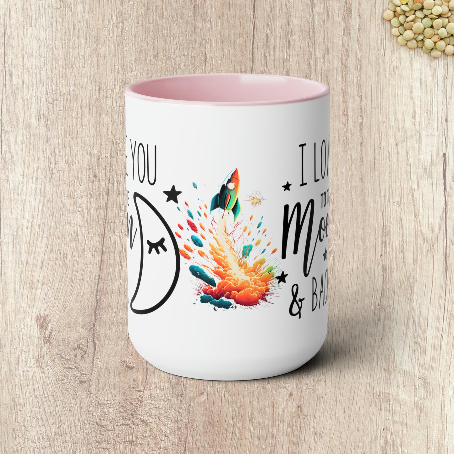 I LOVE YOU TO THE MOON AND BACK - Rocket Ship  - Two-Tone Coffee Mug - 15oz - 5 Color Options