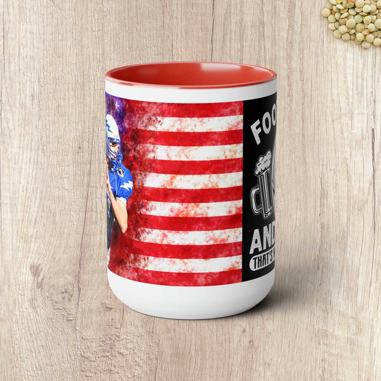 FOOTBALL AND BEER THAT'S WHY I'M HERE  - Two-Tone Coffee Mug - 15oz - 5 Color Options