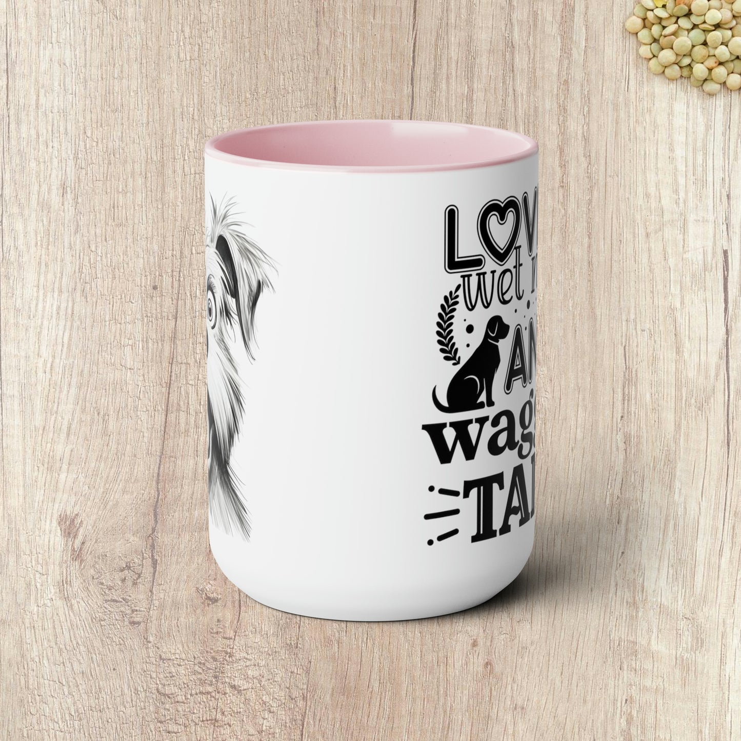 LOVE IS WET NOSES AND WAGGING TAILS  - Two-Tone Coffee Mug - 15oz - 5 Color Options