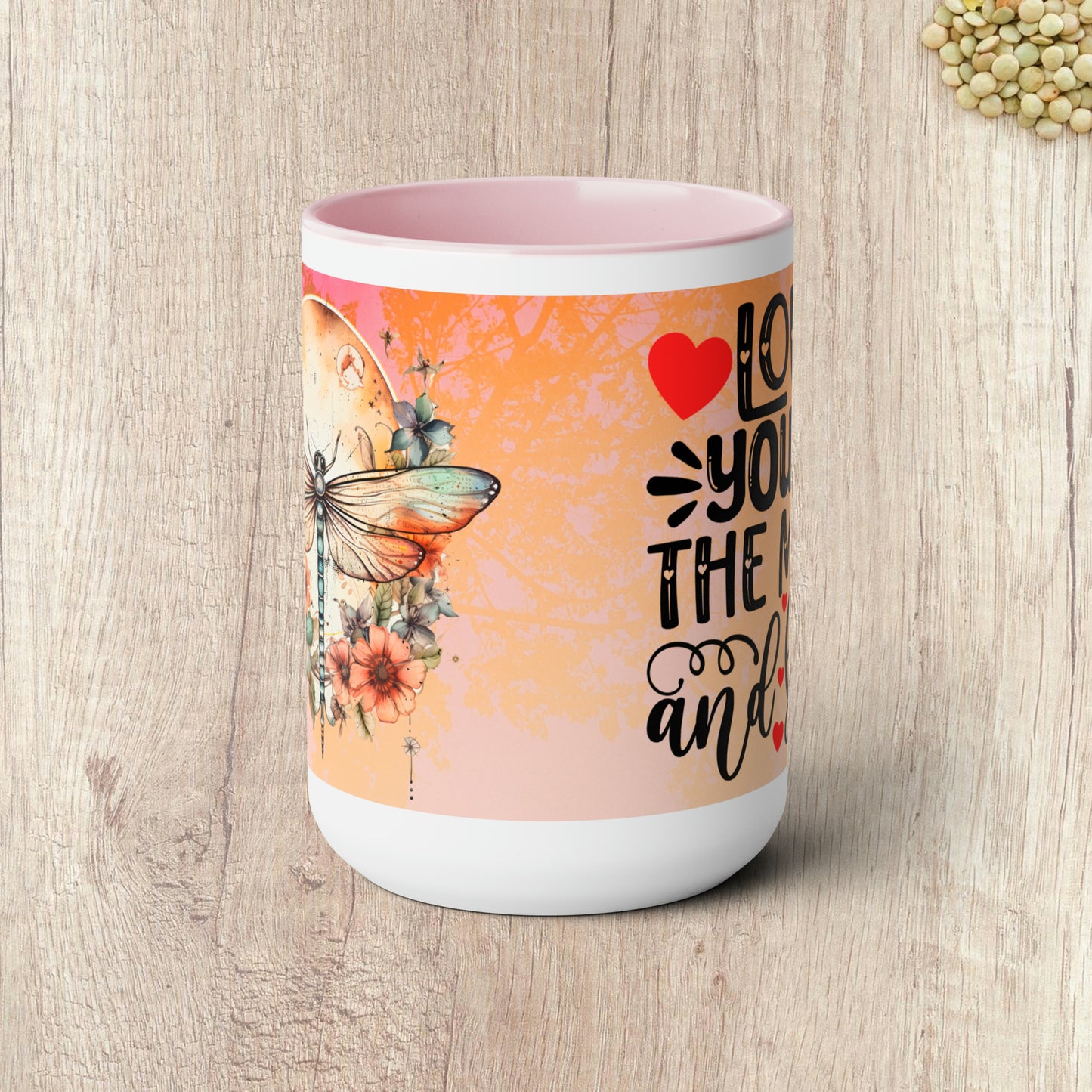 LOVE YOU TO THE MOON AND BACK - DRAGONFLY  - Two-Tone Coffee Mug - 15oz - 5 Color Options