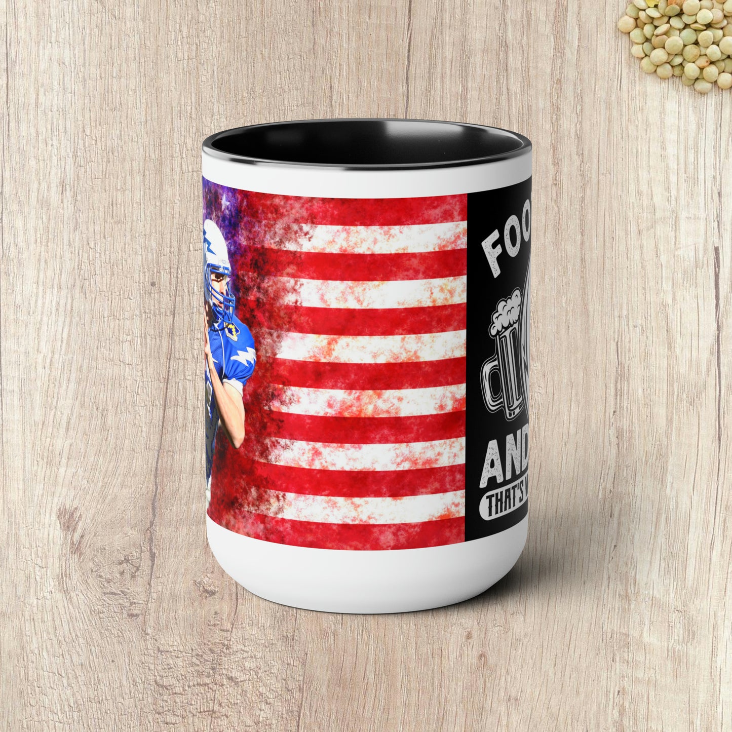 FOOTBALL AND BEER THAT'S WHY I'M HERE  - Two-Tone Coffee Mug - 15oz - 5 Color Options