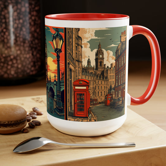 LONDON TRAVELS - VINTAGE TRAVEL POSTERS  - Two-Tone Coffee Mug - 15oz - 5 Color Options